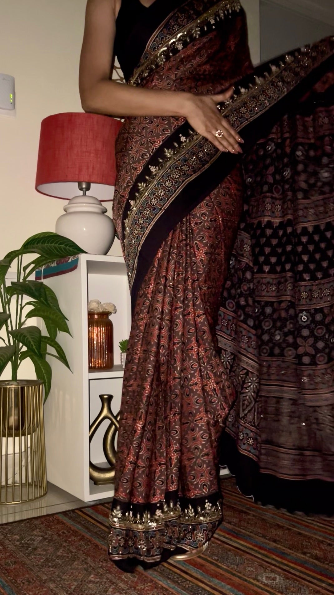 EARTH & EMBER - Pure Modal Ajrakh Hand Embroidered Saree
