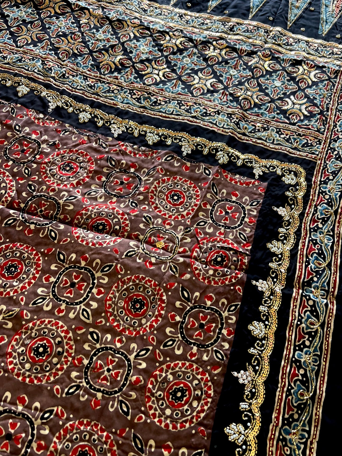 MOCHA MOON - Pure Modal Ajrakh Hand Embroidered Saree