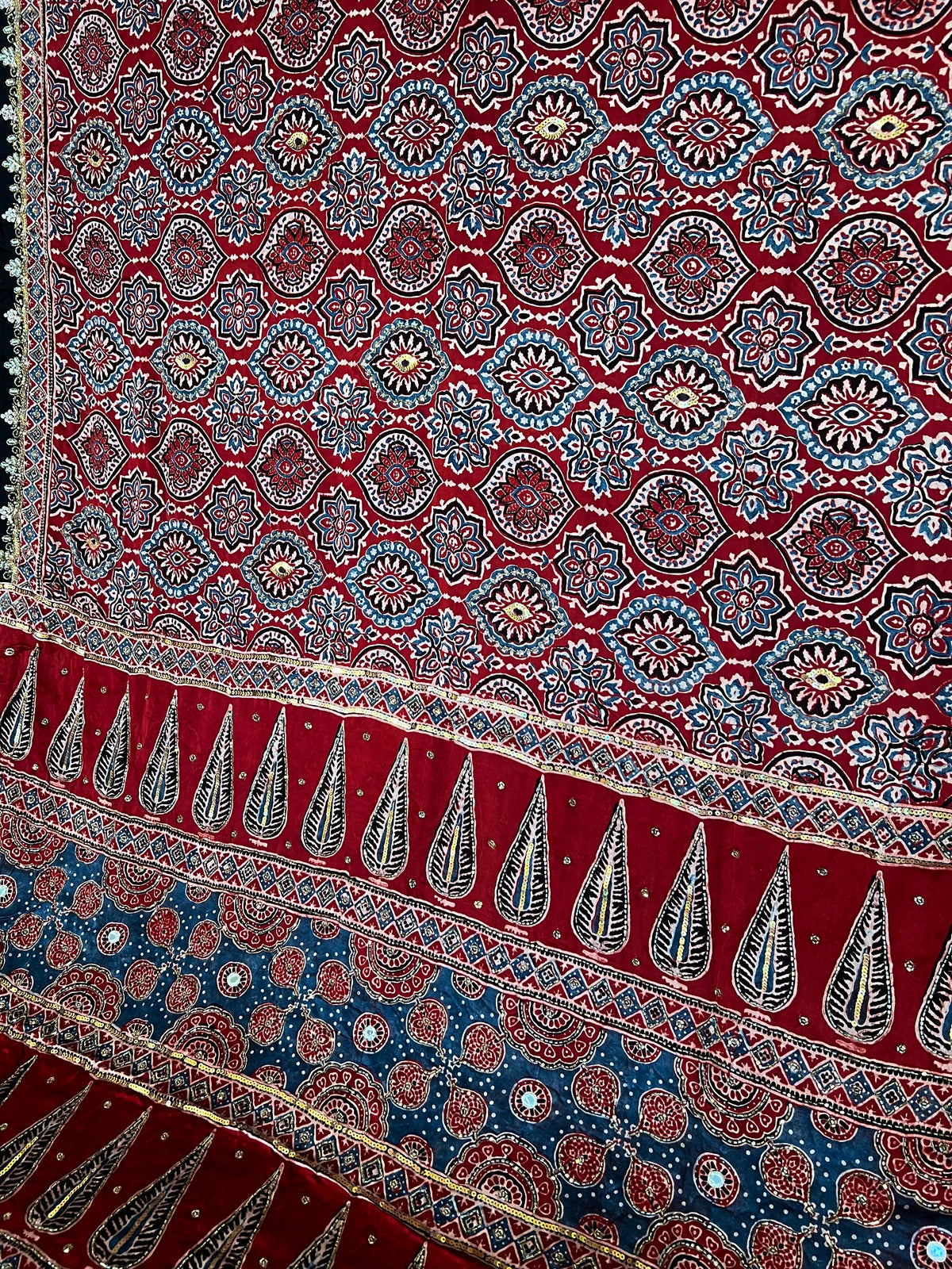 GARNET POETRY - Pure Modal Ajrakh Hand Embroidered Saree
