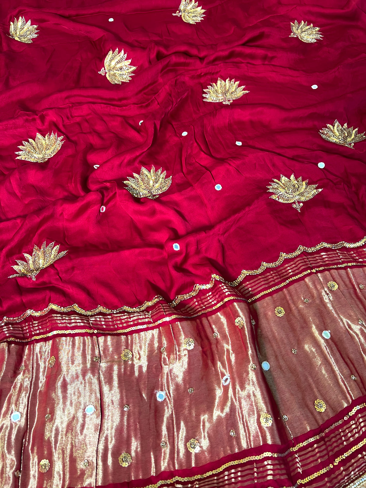 RUBY LOTUS - Pure Modal Hand Embroidered Saree with Tassels