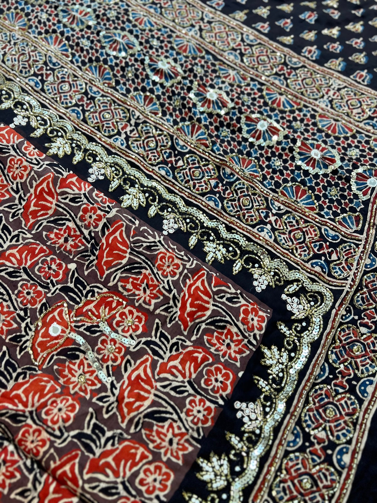 MYSTIC FLORAL - Pure Modal Ajrakh Hand Embroidered Saree