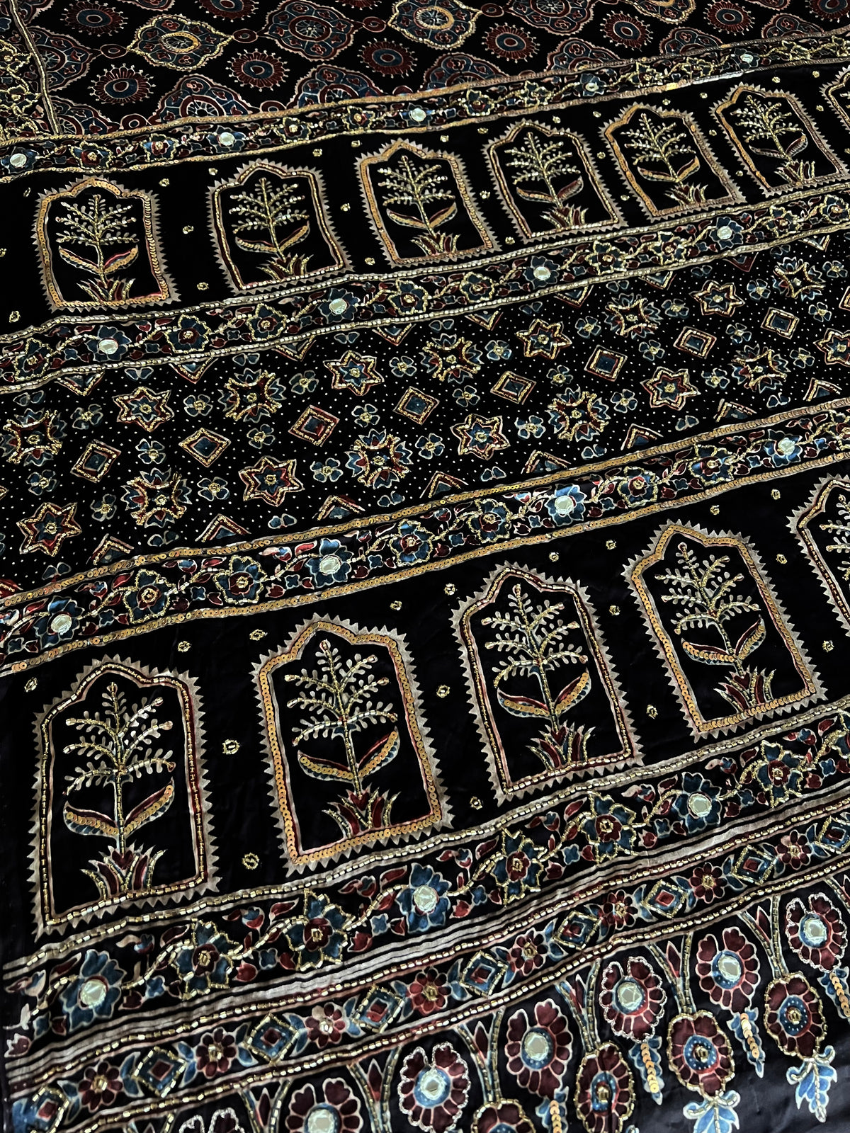NIGHT SYMPHONY - Pure Modal Ajrakh Hand Embroidered Saree