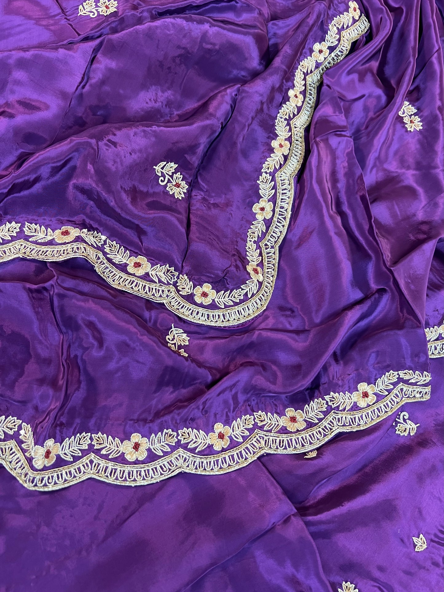 Purple Zardosi Embroidered Crepe Designer Saree with Unstitched Blouse