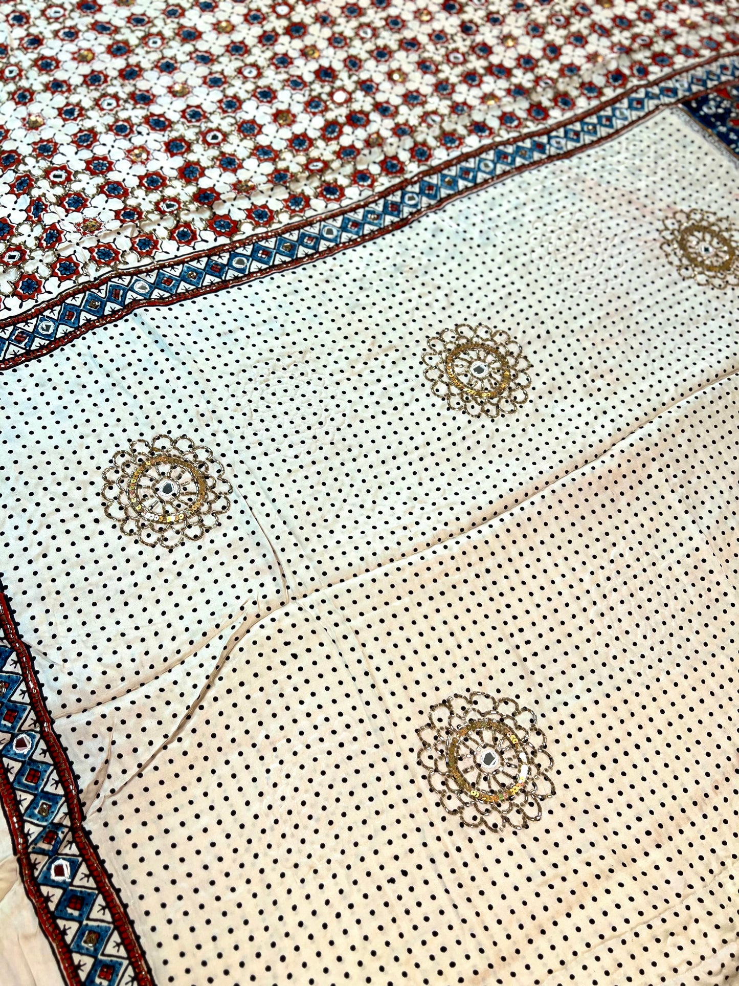 FROSTED MIRAGE - Pure Modal Ajrakh Hand Embroidered Saree