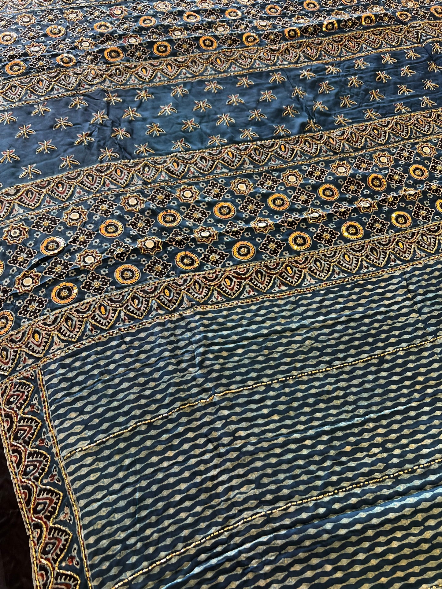 SAPPHIRE HAZE - Pure Modal Ajrakh Hand Embroidered Saree