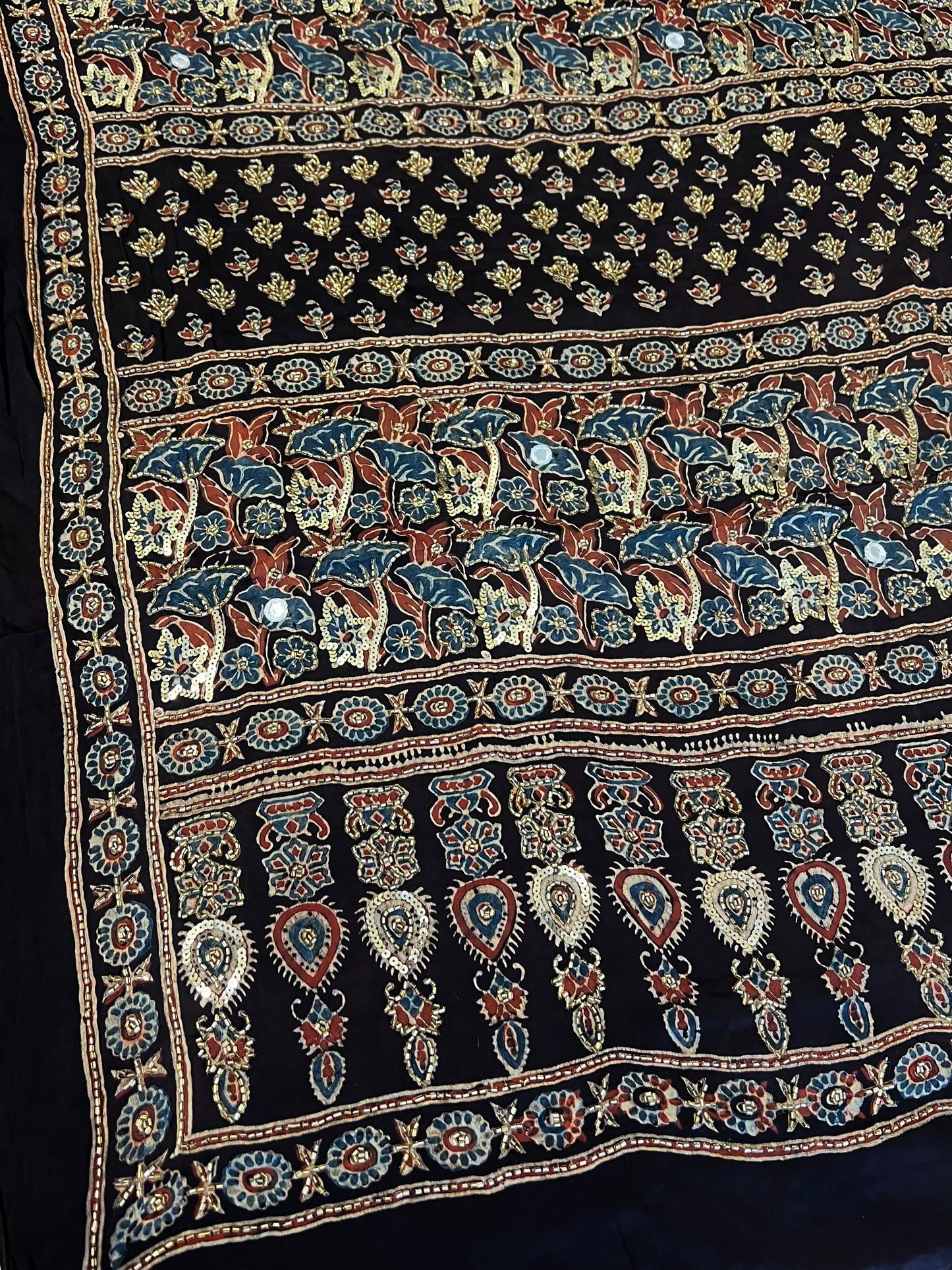 BURNT COFFEE - Pure Modal Ajrakh Hand Embroidered Saree