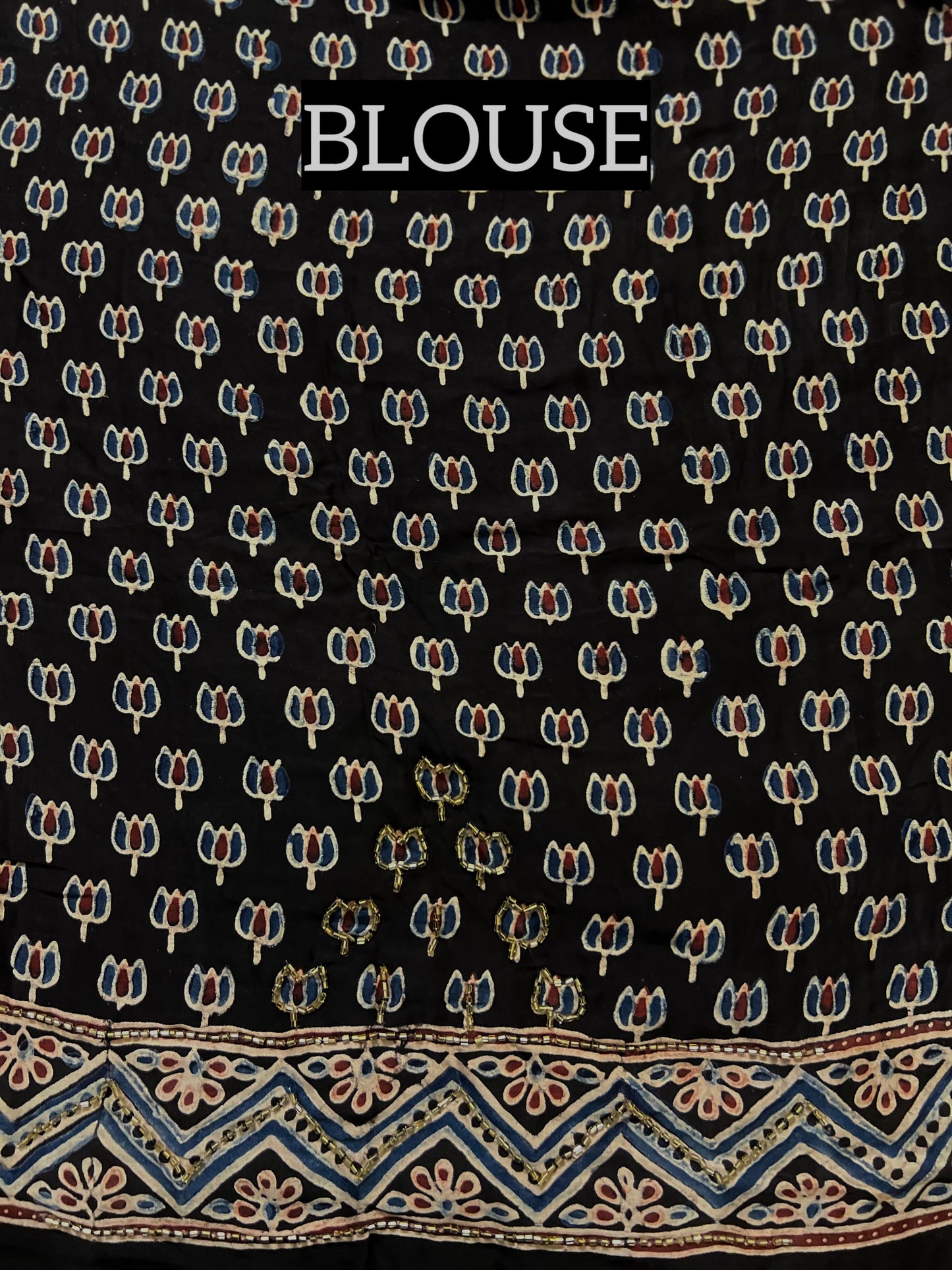 OBSIDIAN DREAMS - Pure Modal Ajrakh Hand Embroidered Saree