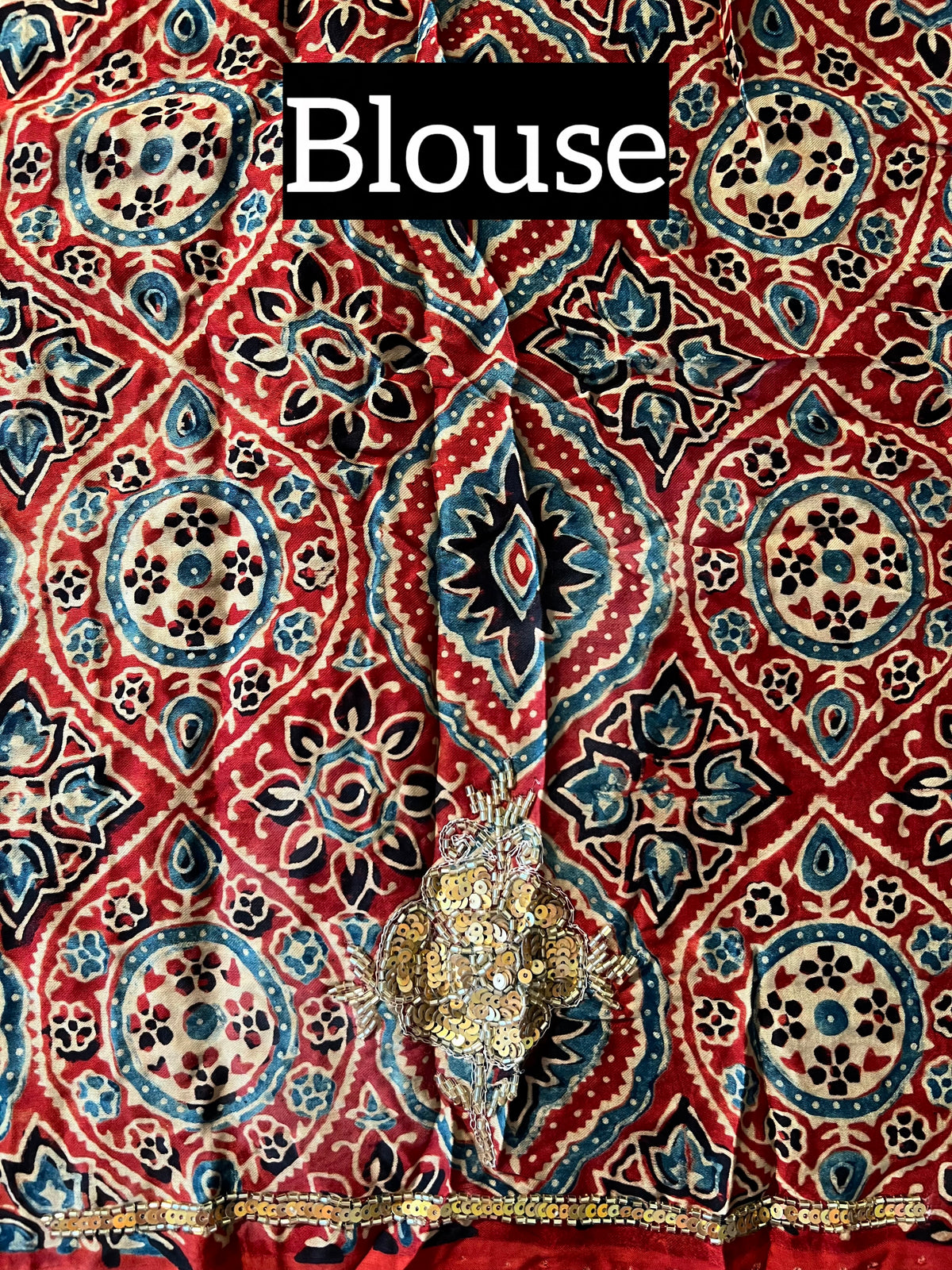 AZURITE ROSE - Pure Modal Ajrakh Hand Embroidered Saree