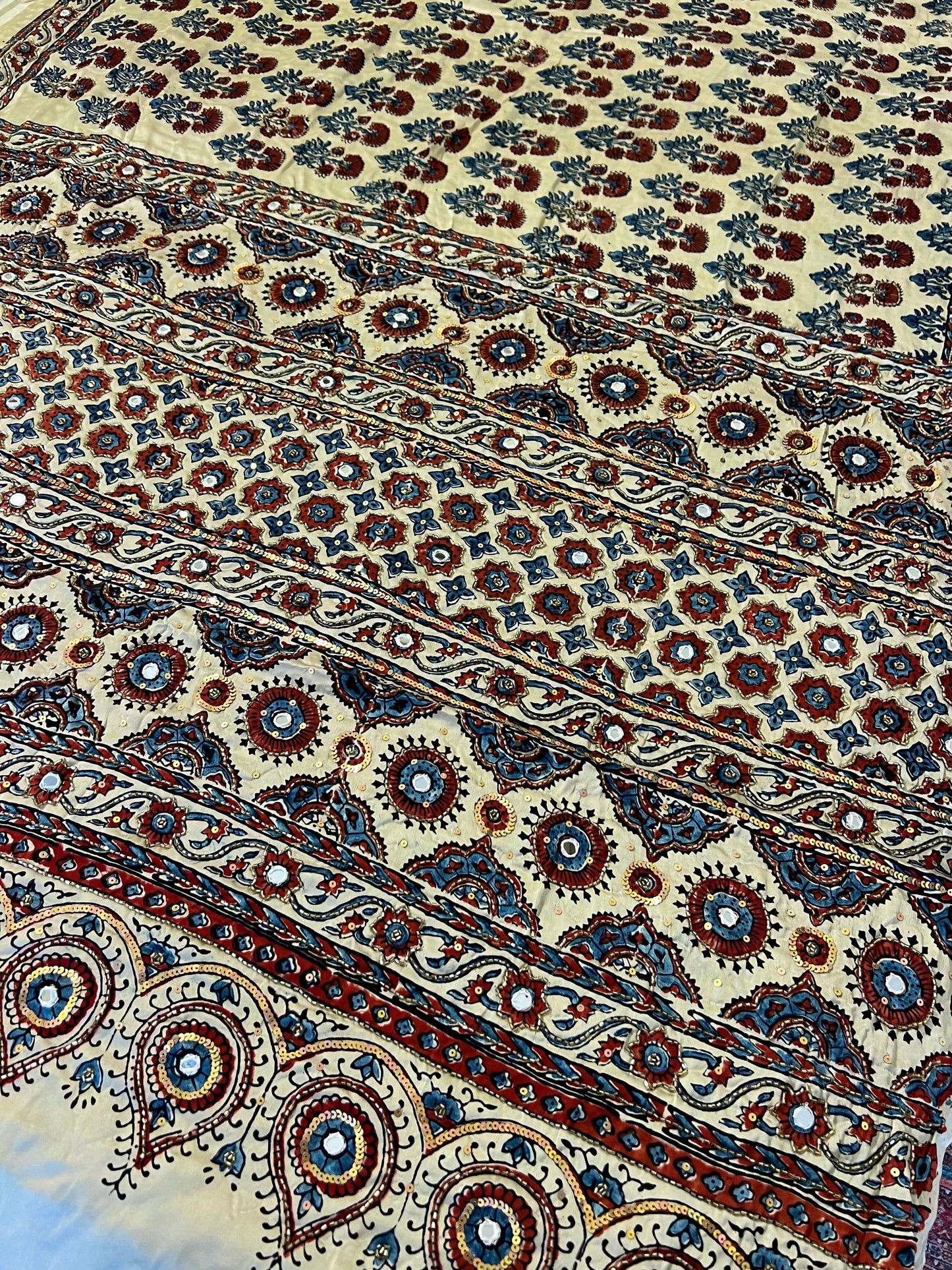 FROSTED PETALS - Pure Modal Ajrakh Hand Embroidered Saree
