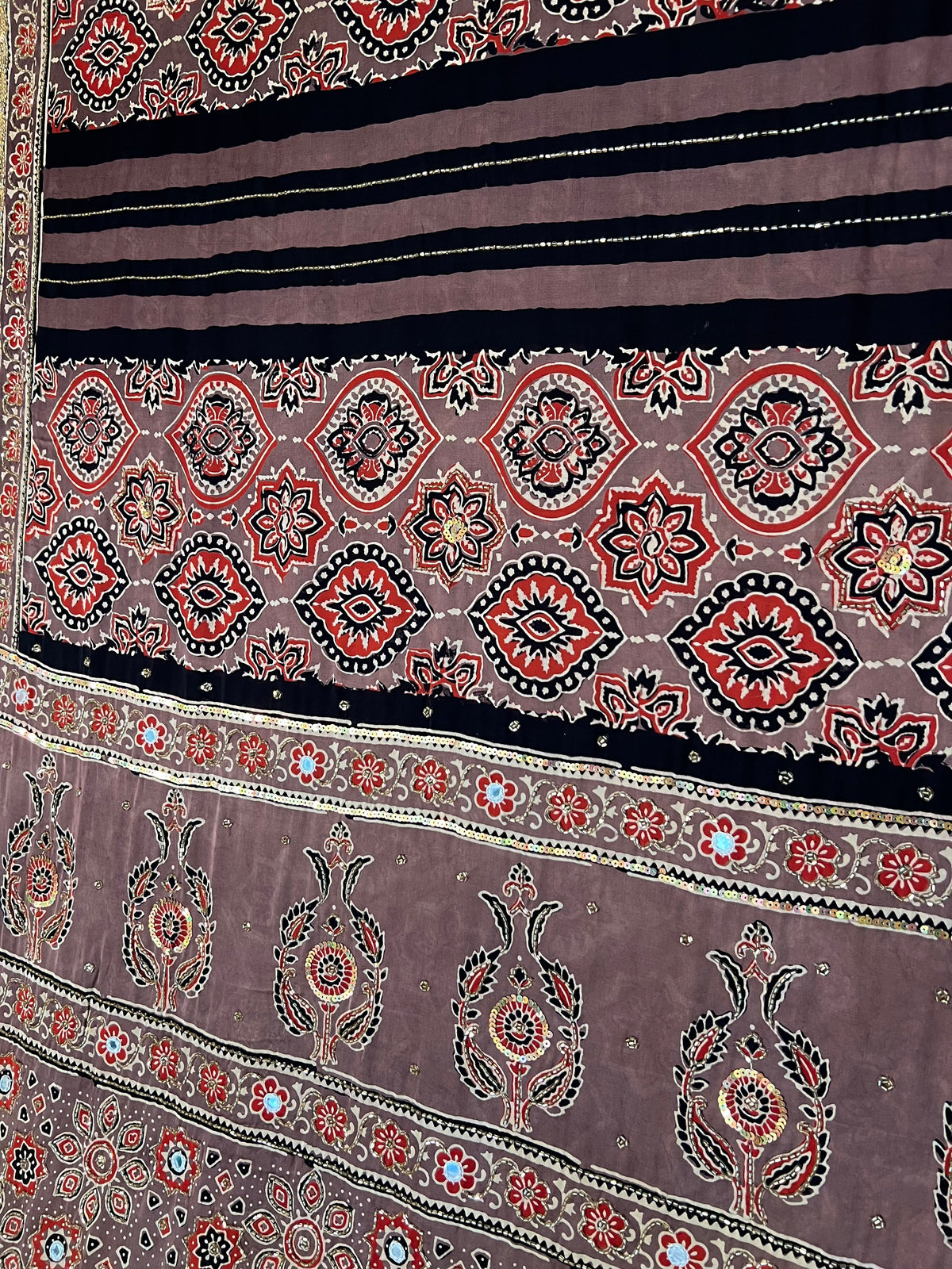CHESTNUT DREAM - Pure Modal Ajrakh Hand Embroidered Saree