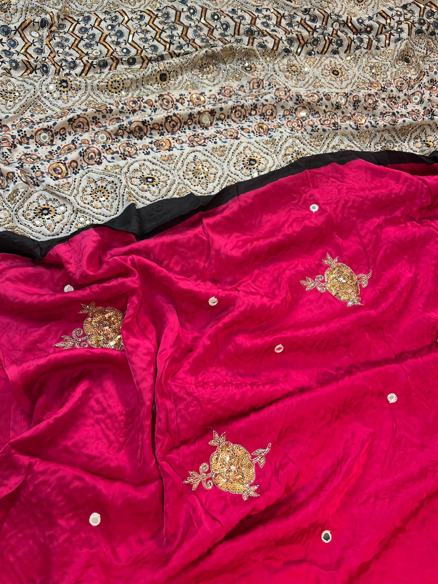 BLUSH ROSE - Pure Modal Ajrakh Hand Embroidered Saree