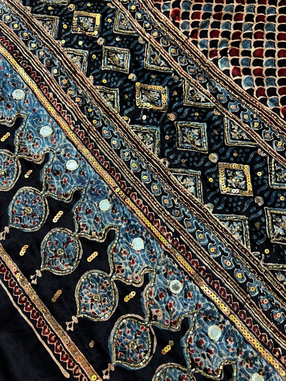 NIGHT JEWEL DUPATTA - Pure Modal Ajrakh Hand Embroidered Dupatta