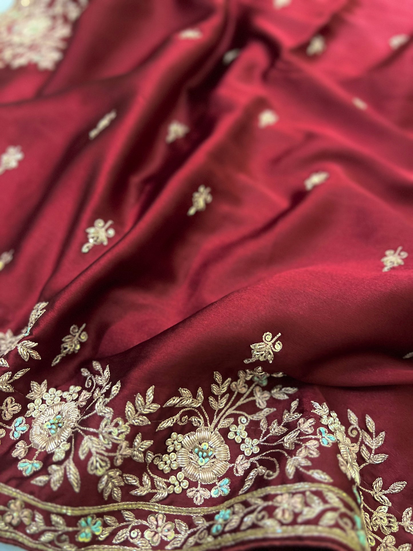 DILRUBA - Pure Satin Zardosi Hand Embroidered Saree