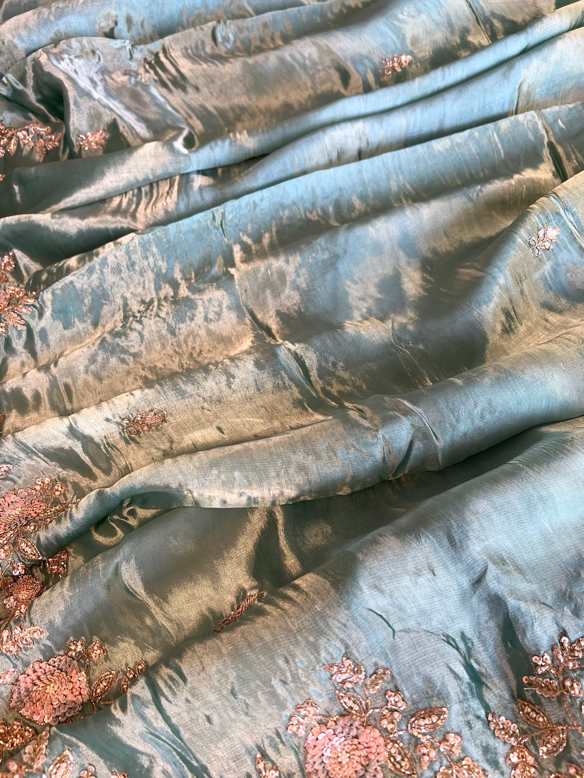 ZUBAIDAA - Pure Chinnon Satin Zardosi Pitta Hand Embroidered Saree