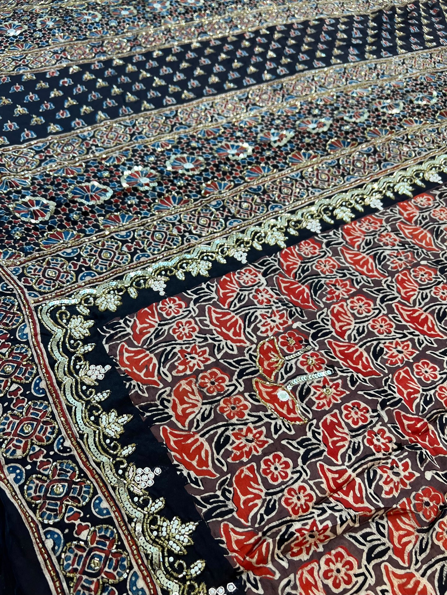 MYSTIC FLORAL - Pure Modal Ajrakh Hand Embroidered Saree