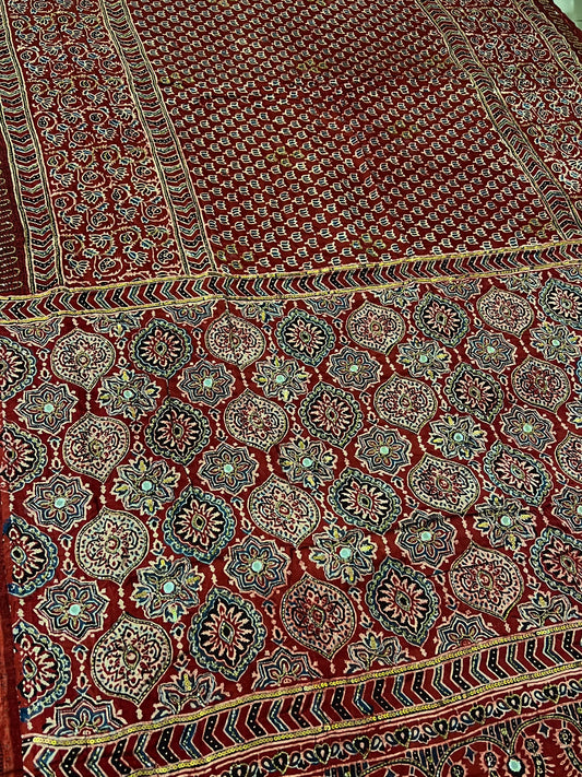 RUBY WHISPER - Pure Modal Ajrakh Hand Embroidered Saree