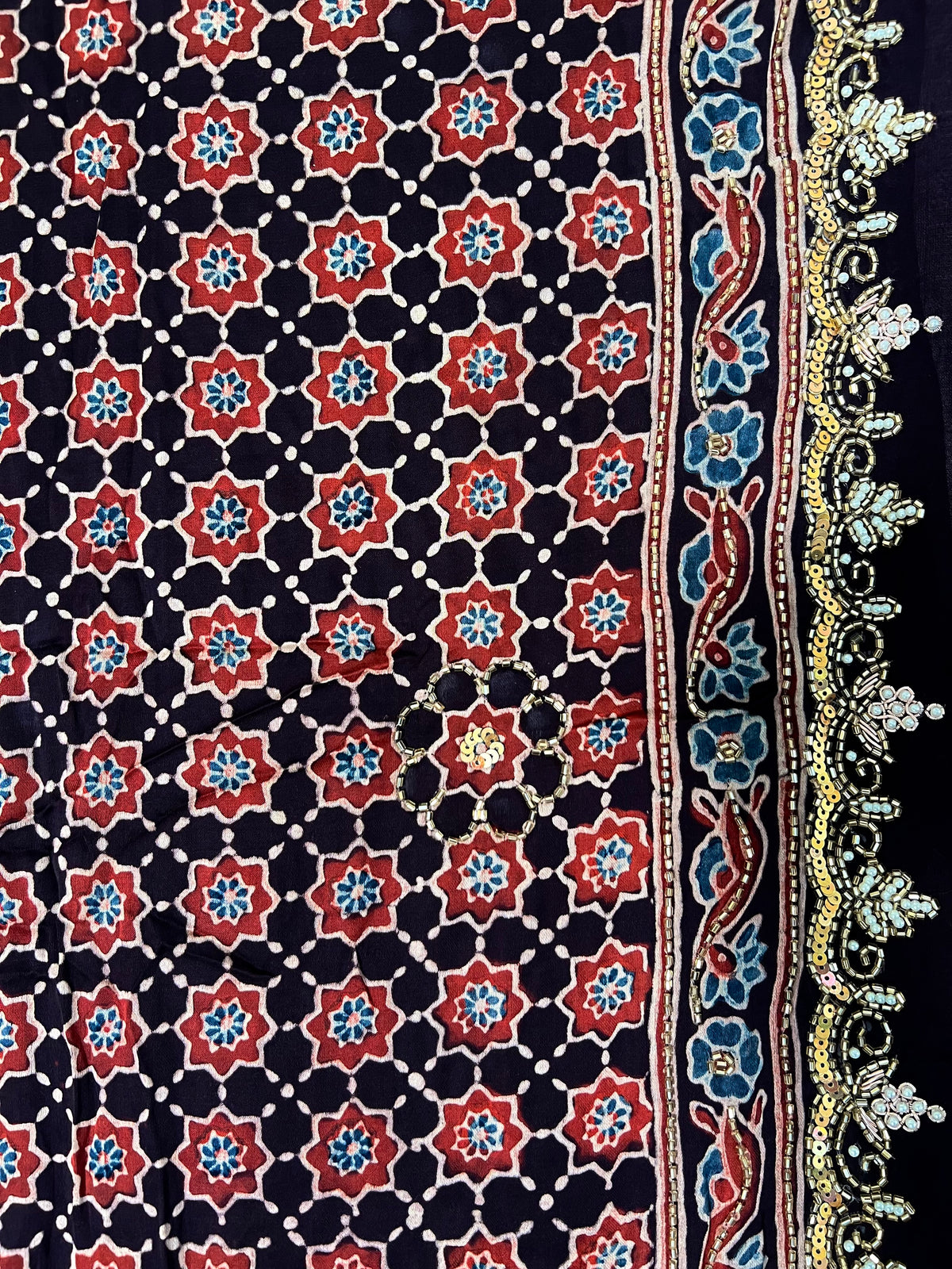 BURNT CHESTNUT - Pure Modal Ajrakh Hand Embroidered Saree