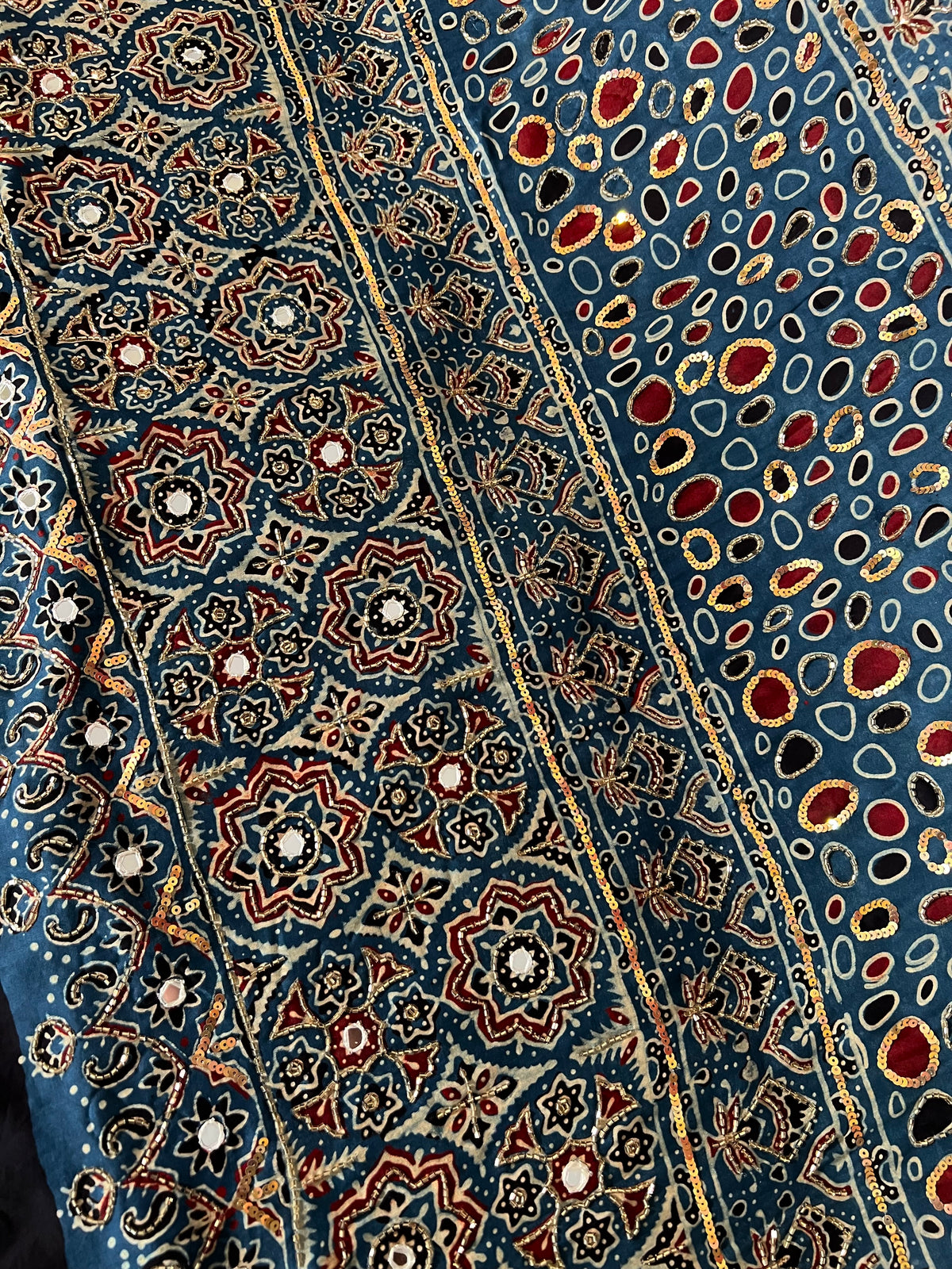 INDIGO ROSE - Pure Modal Ajrakh Hand Embroidered Saree