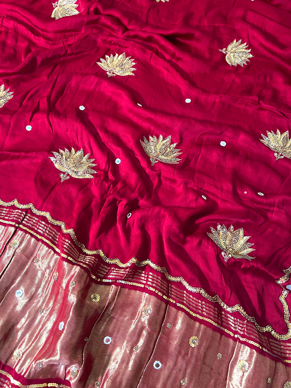RUBY LOTUS - Pure Modal Hand Embroidered Saree with Tassels