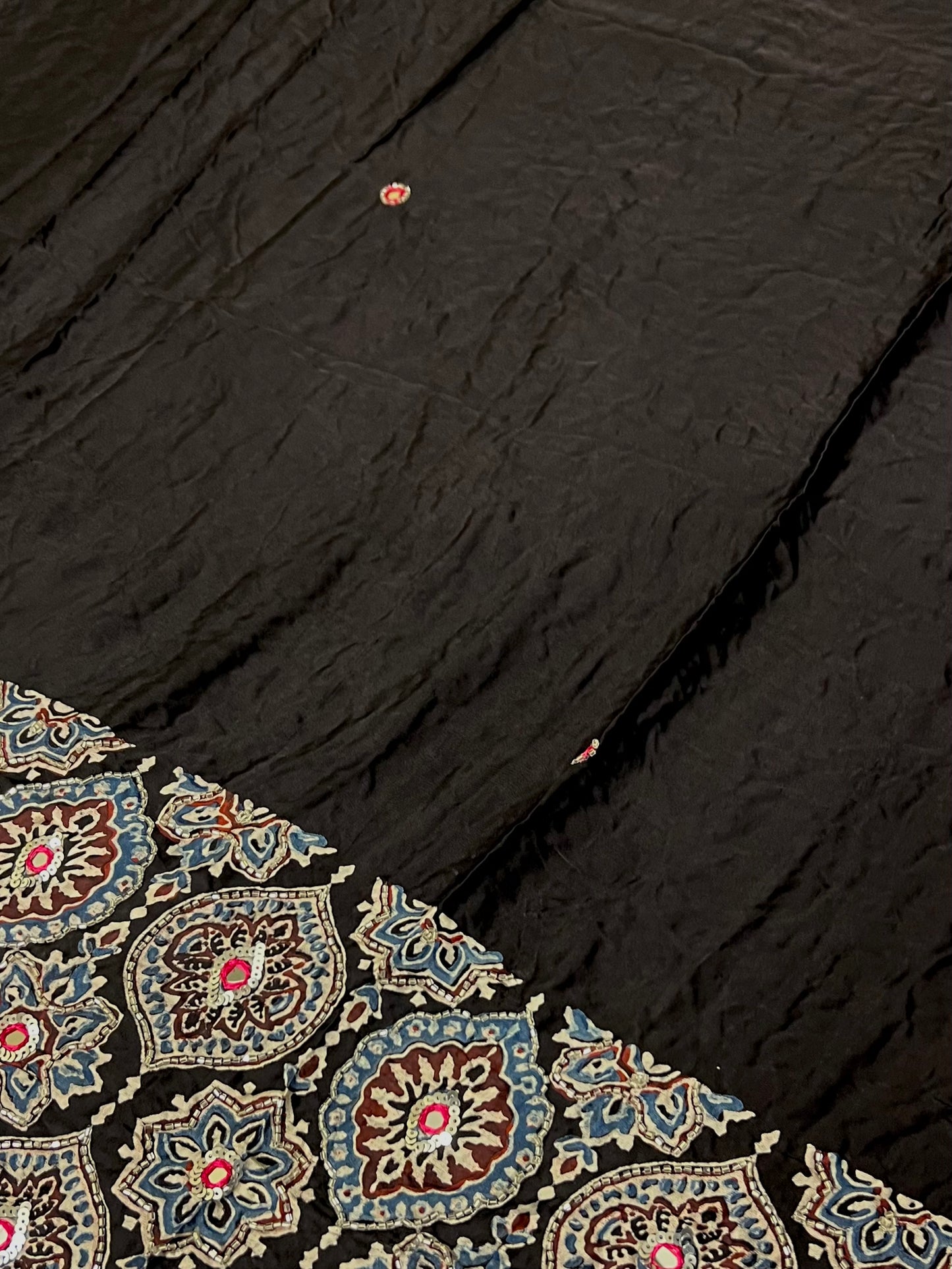MIDNIGHT GALAXY - Pure Modal Ajrakh Hand Embroidered Saree