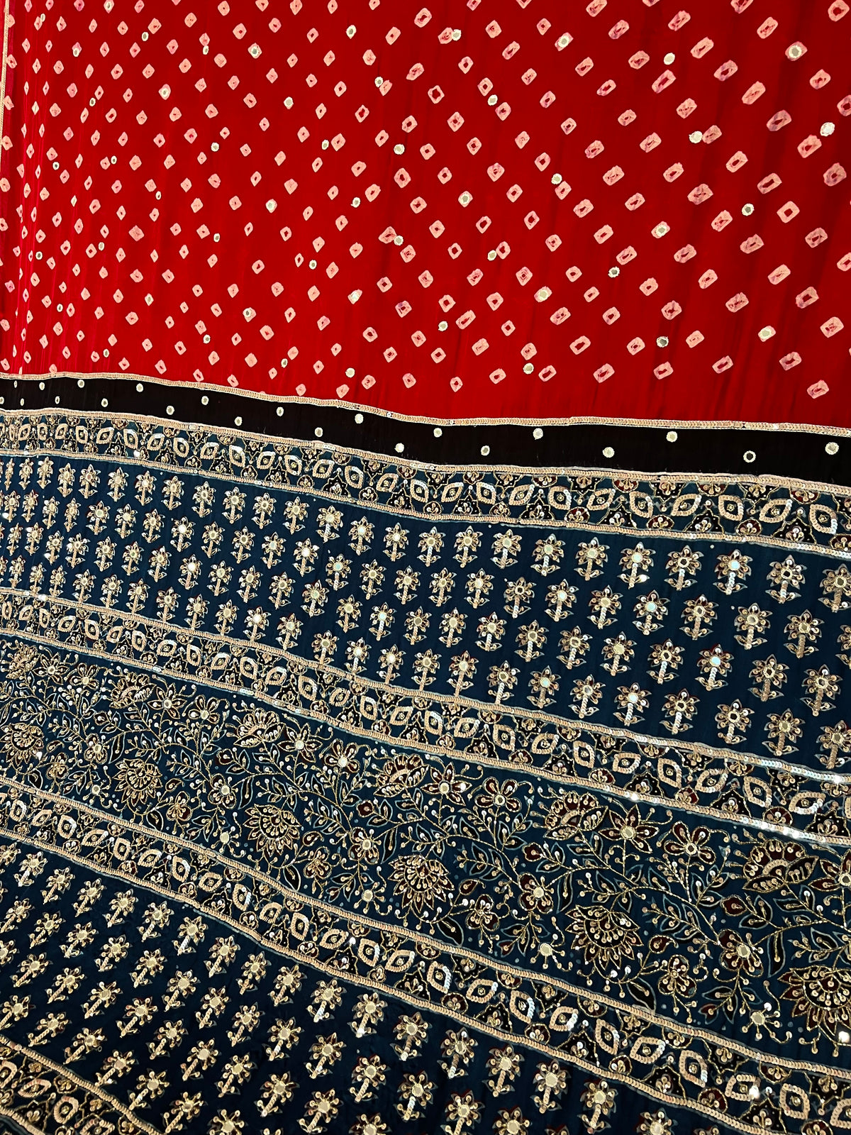 RED ROYALE BANDHANI - Pure Modal Bandhani Ajrakh Hand Embroidered Saree