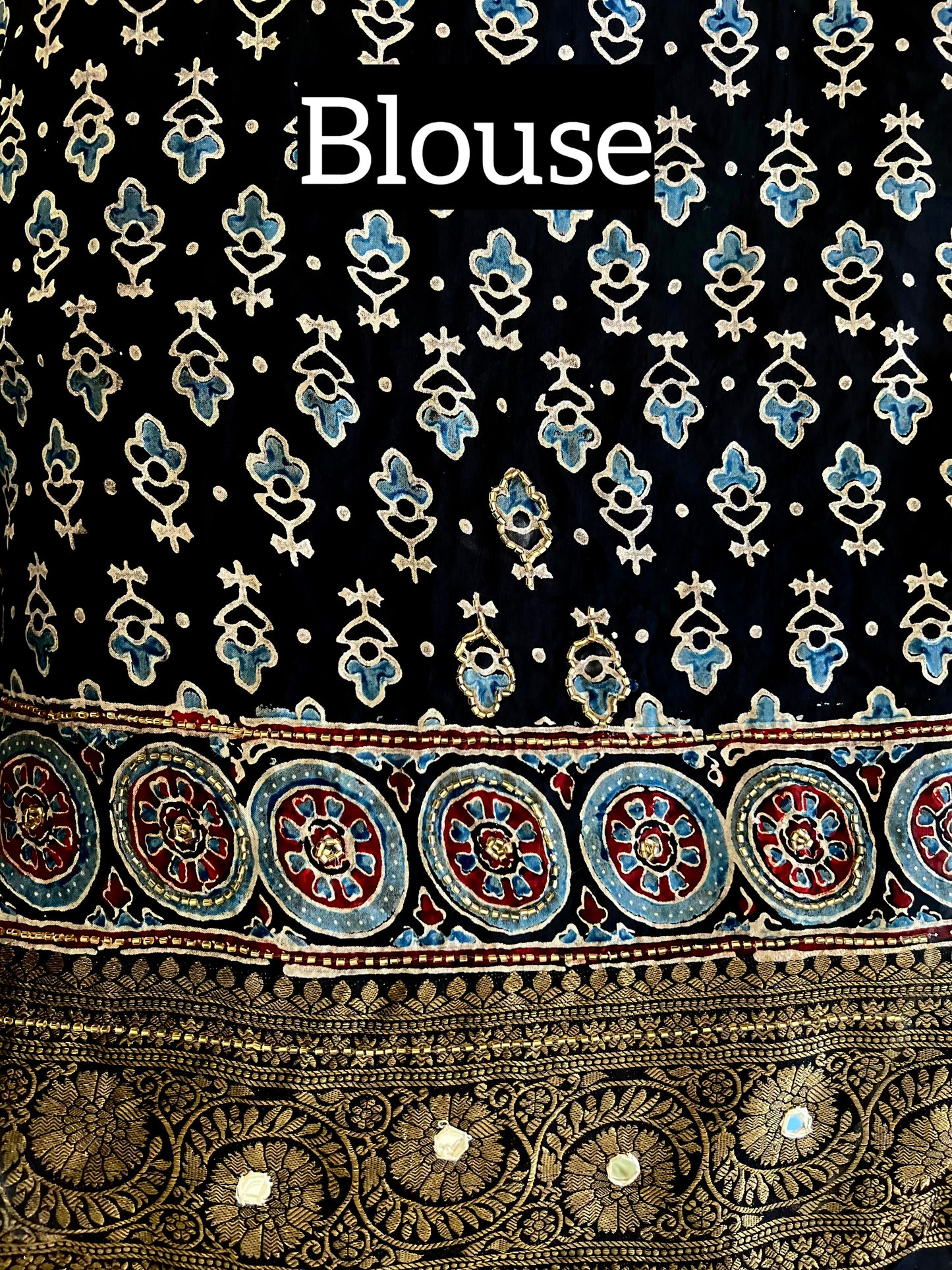 NOIR RADIANCE - Pure Dola Ajrakh Hand Embroidered Saree
