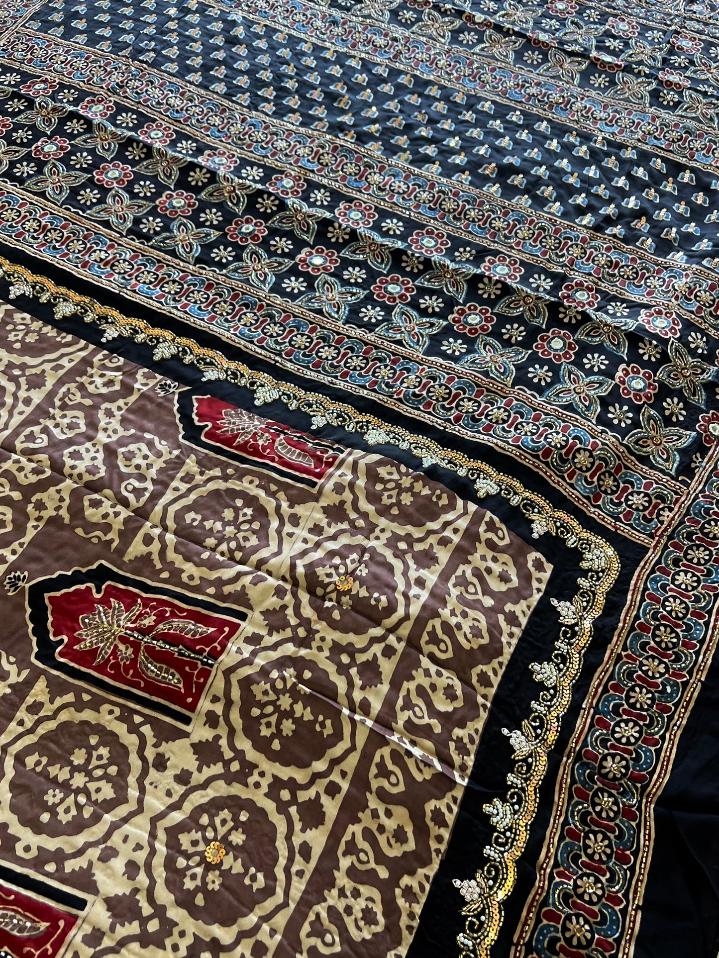 OPAL DREAM - Pure Modal Ajrakh Hand Embroidered Saree