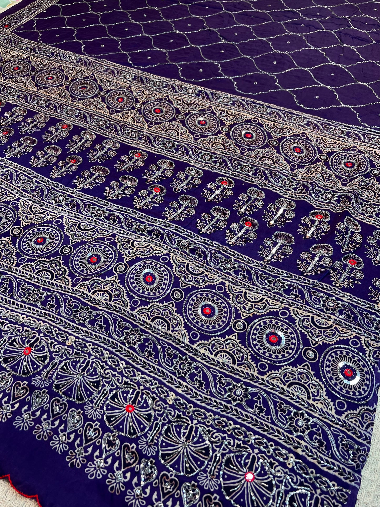 PURPLE STARDUST - Pure Modal Ajrakh Hand Embroidered Saree
