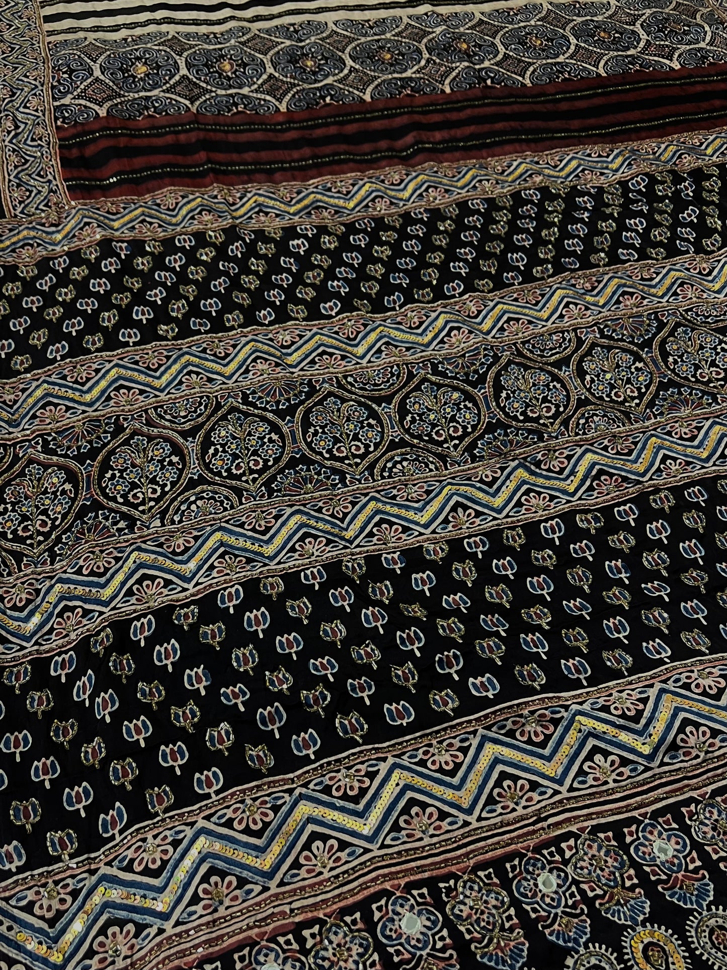OBSIDIAN DREAMS - Pure Modal Ajrakh Hand Embroidered Saree