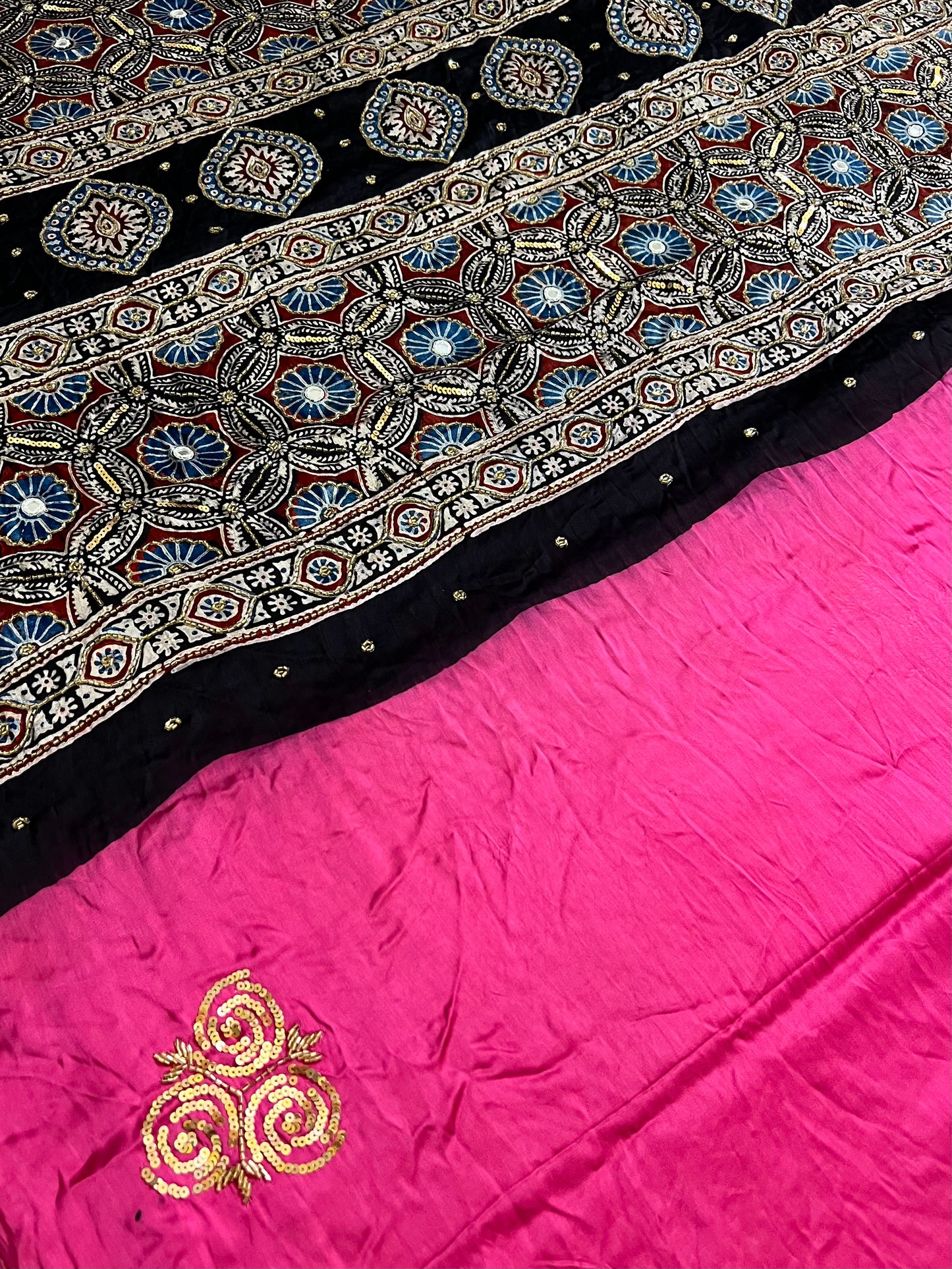 SPINEL ROSE - Pure Modal Ajrakh Hand Embroidered Saree