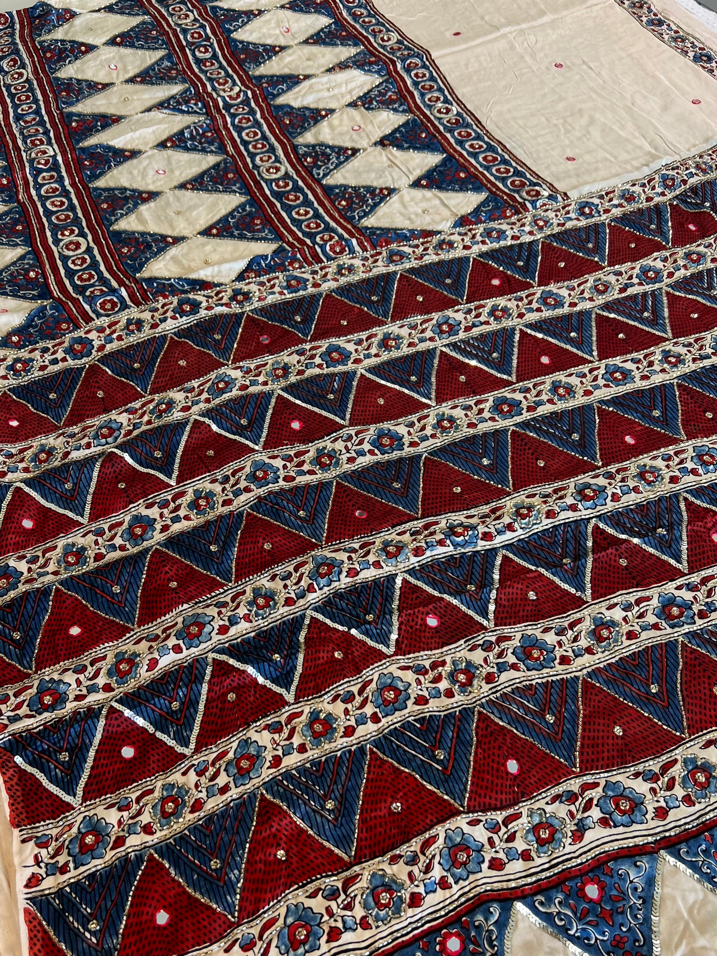 Ivory Heritage - Pure Modal Ajrakh Hand Embroidered Saree