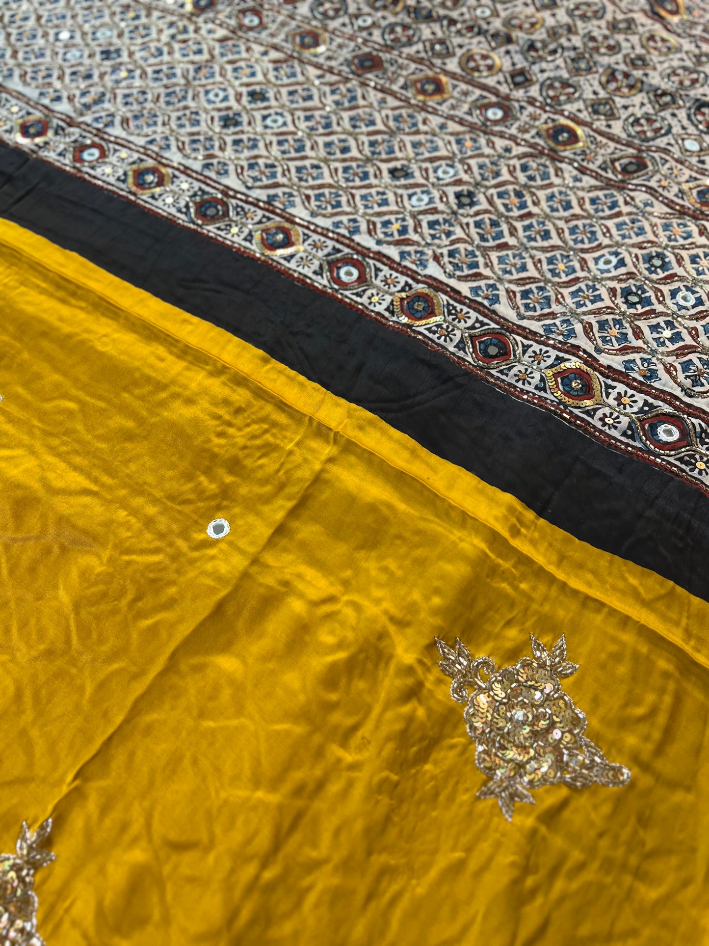SUNEHRI ROSE - Pure Modal Ajrakh Hand Embroidered Saree