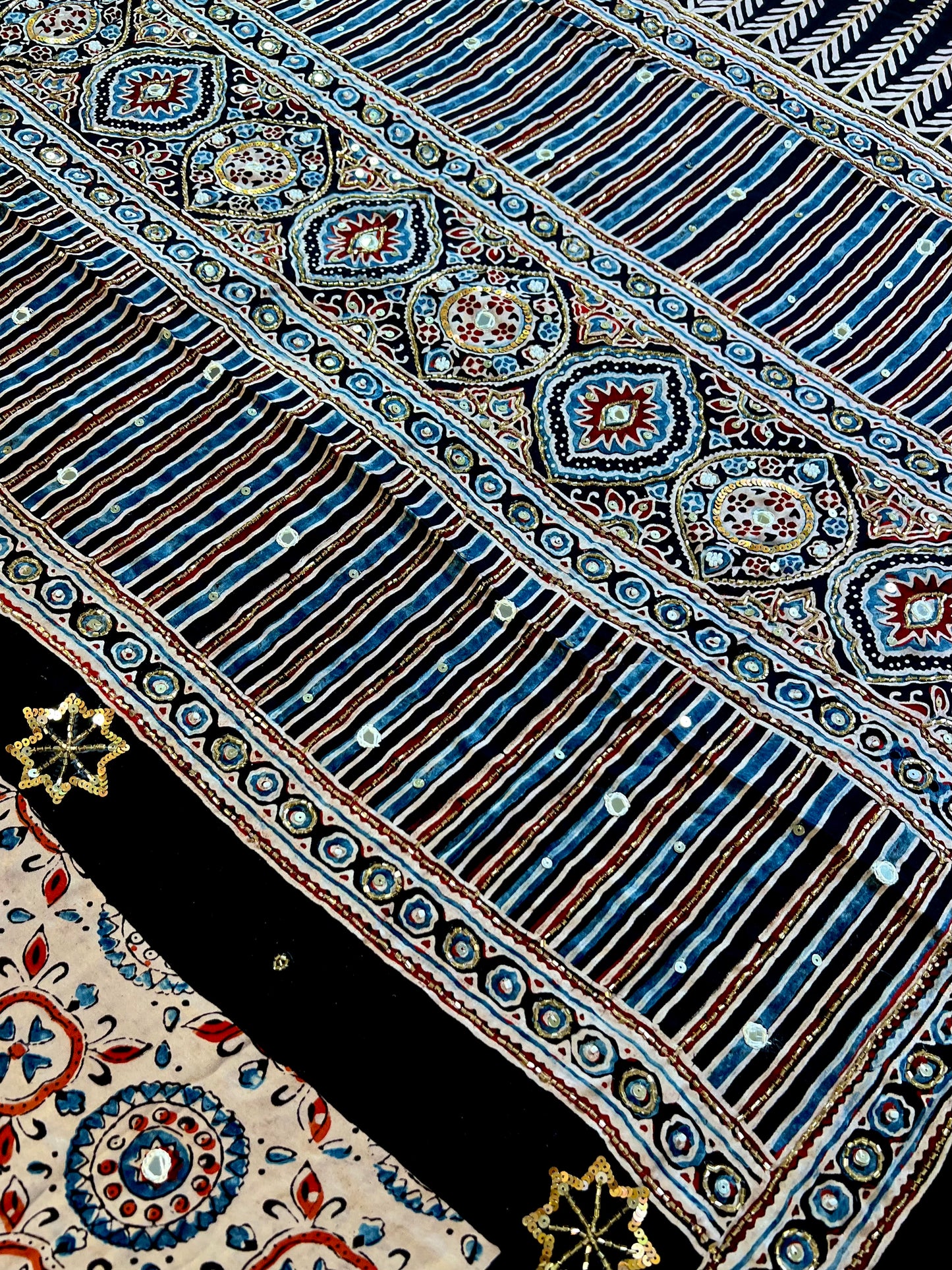WINTER GARDEN - Pure Modal Ajrakh Hand Embroidered Saree