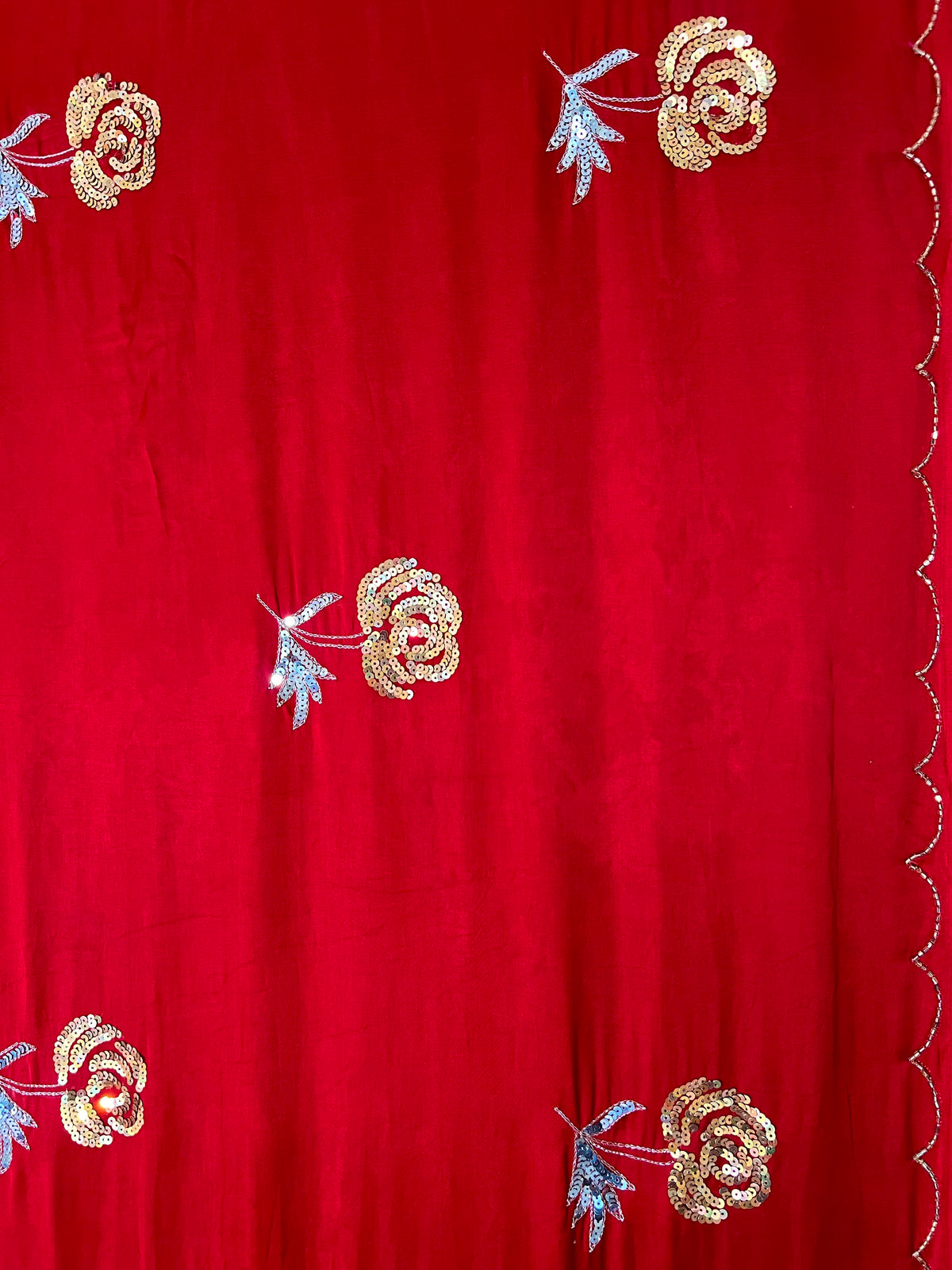 POPPY ROSE - Pure Modal Ajrakh Hand Embroidered Saree