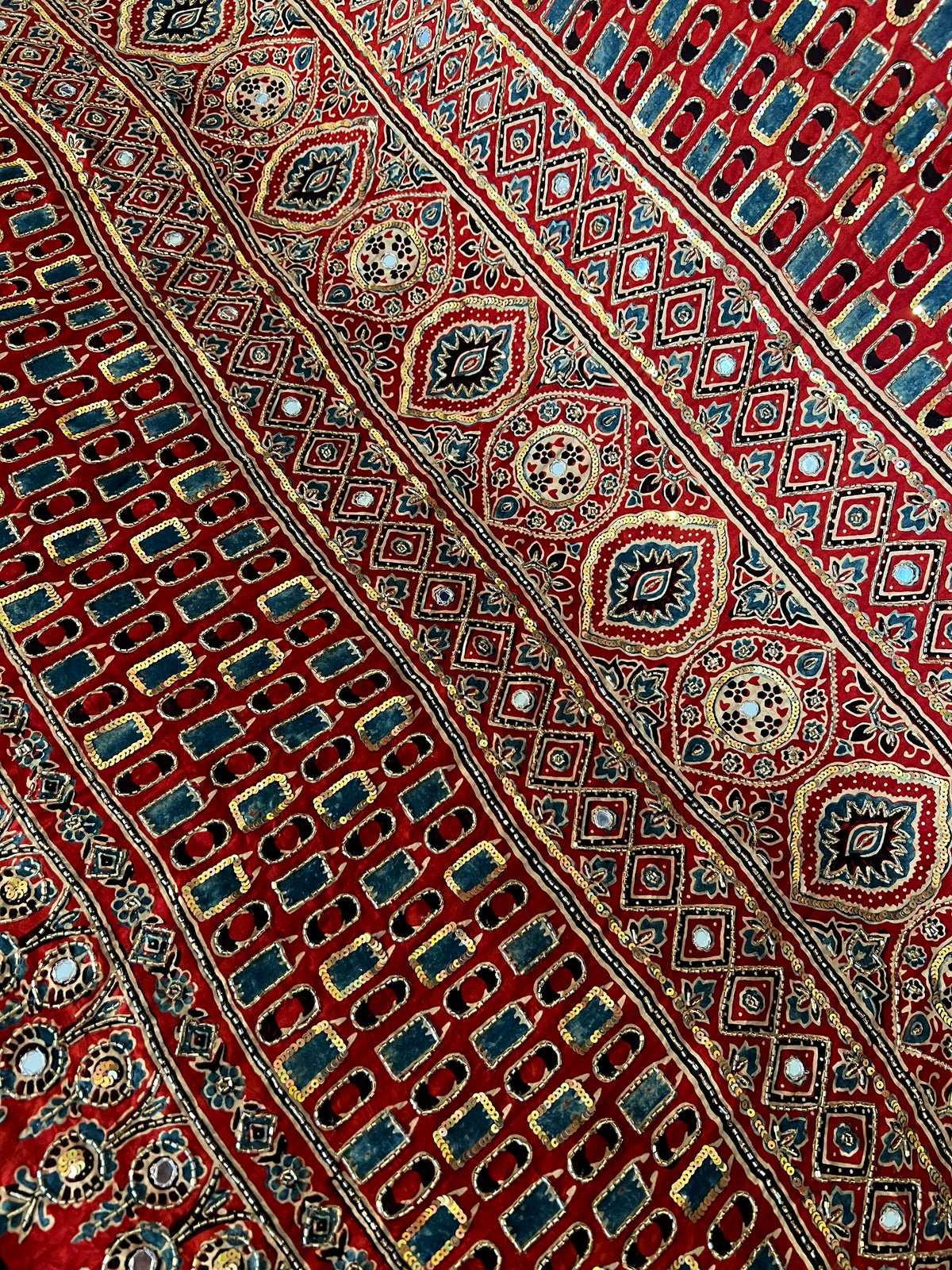 AZURITE ROSE - Pure Modal Ajrakh Hand Embroidered Saree