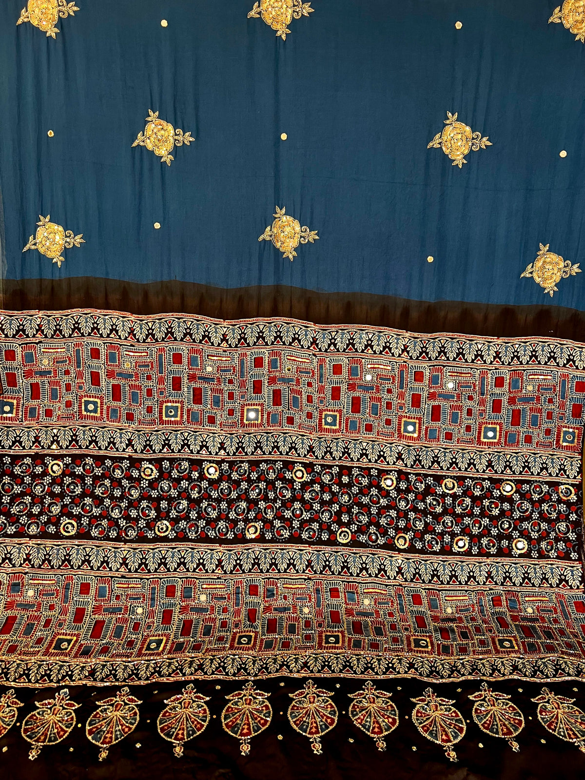 SPELL ROSE - Pure Modal Ajrakh Hand Embroidered Saree