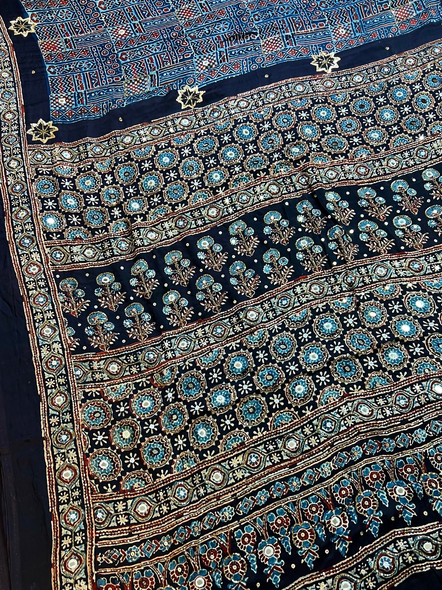 ASTRAL BLUE - Pure Modal Ajrakh Hand Embroidered Saree