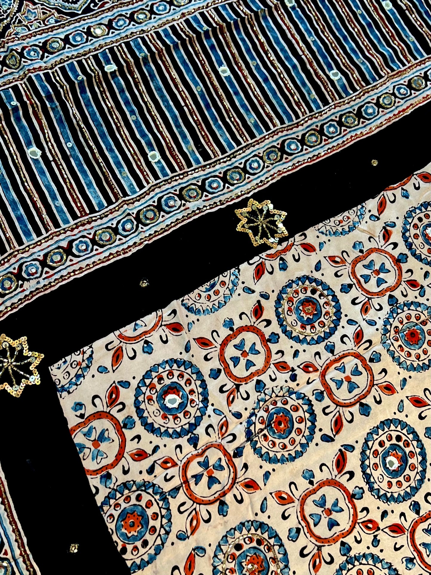 WINTER GARDEN - Pure Modal Ajrakh Hand Embroidered Saree