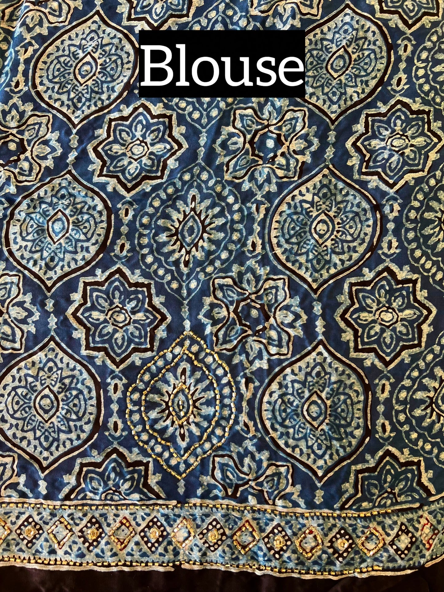 INDIGO WHISPER - Pure Modal Ajrakh Hand Embroidered Saree