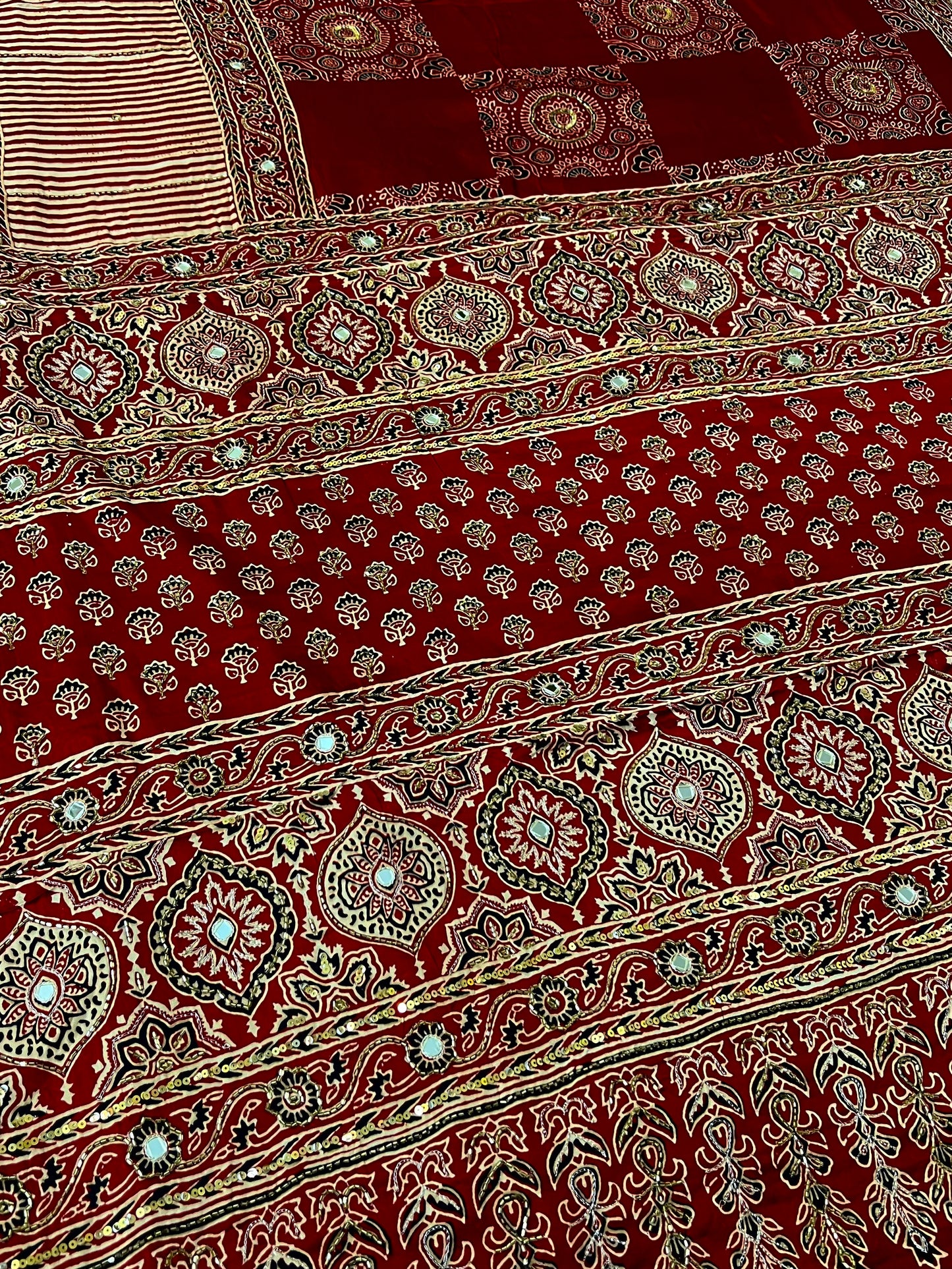 SCARLET DREAMS - Pure Modal Ajrakh Hand Embroidered Saree