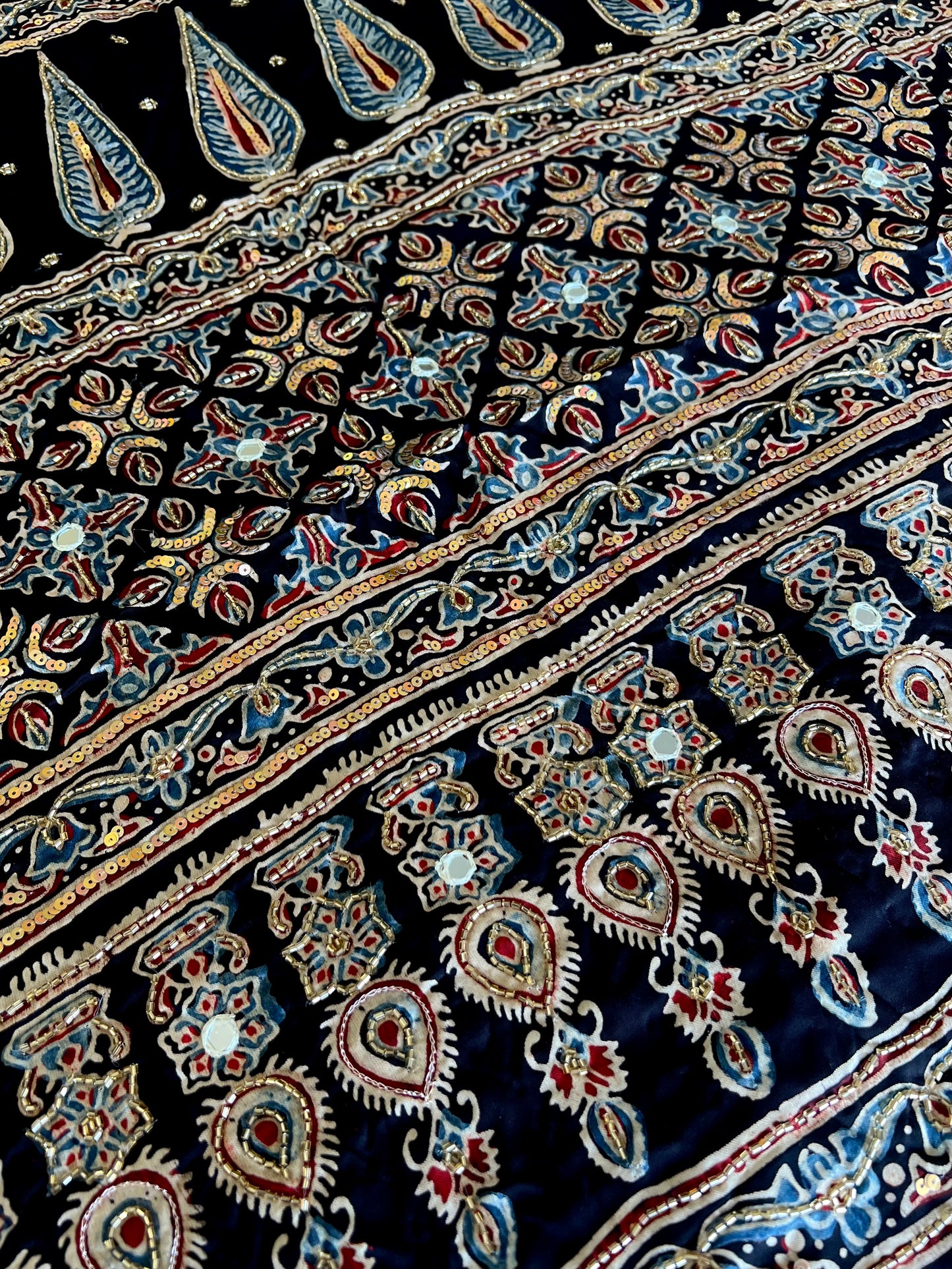 MOCHA MOON - Pure Modal Ajrakh Hand Embroidered Saree
