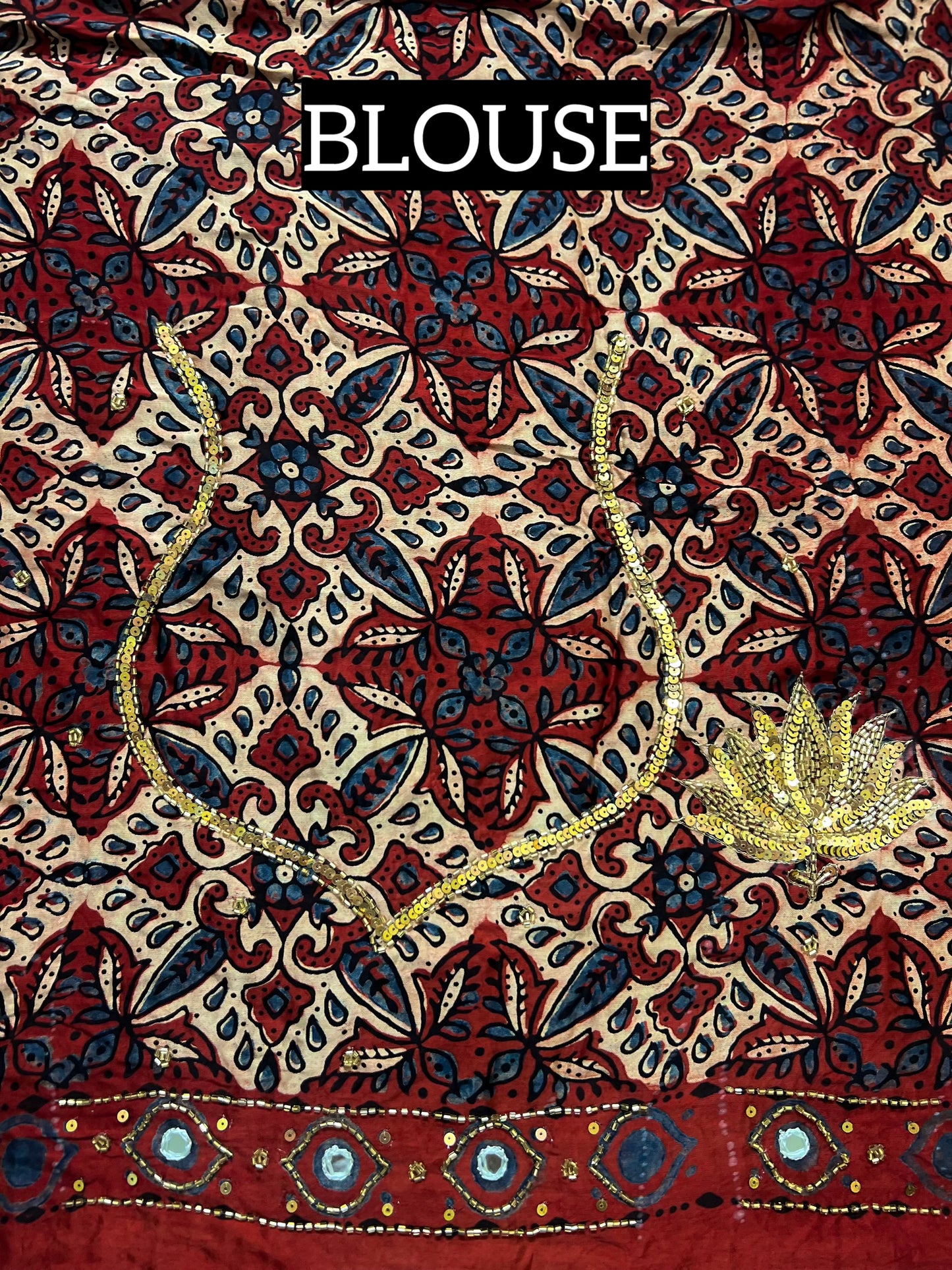 IMPERIAL LOTUS - Pure Modal Ajrakh Hand Embroidered Saree