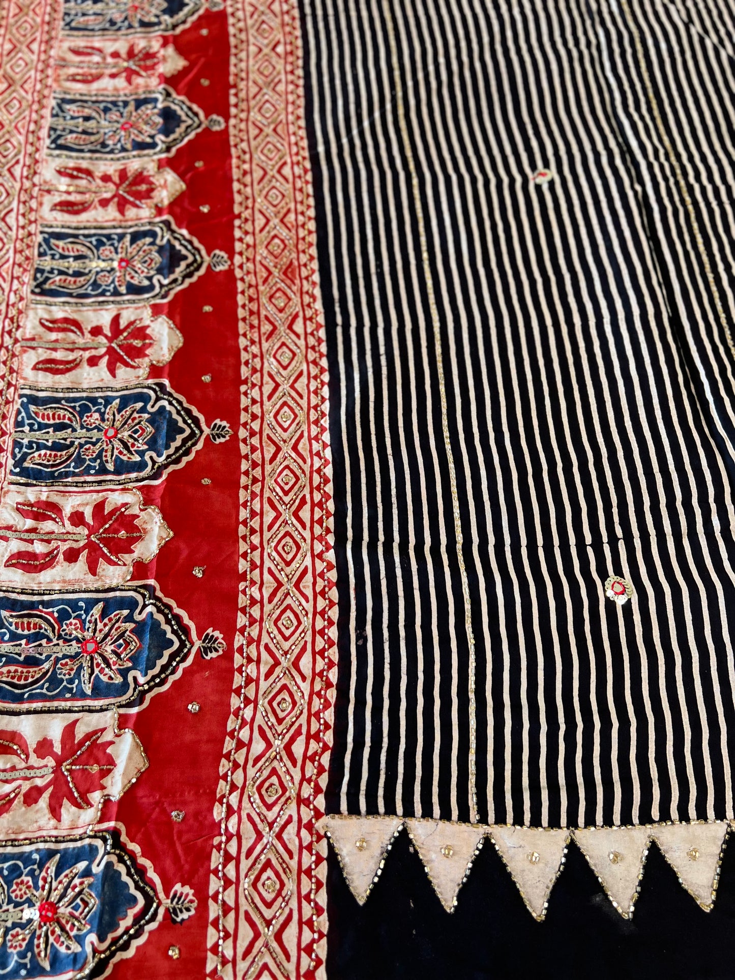 Heritage Stripes - Pure Modal Ajrakh Hand Embroidered Saree