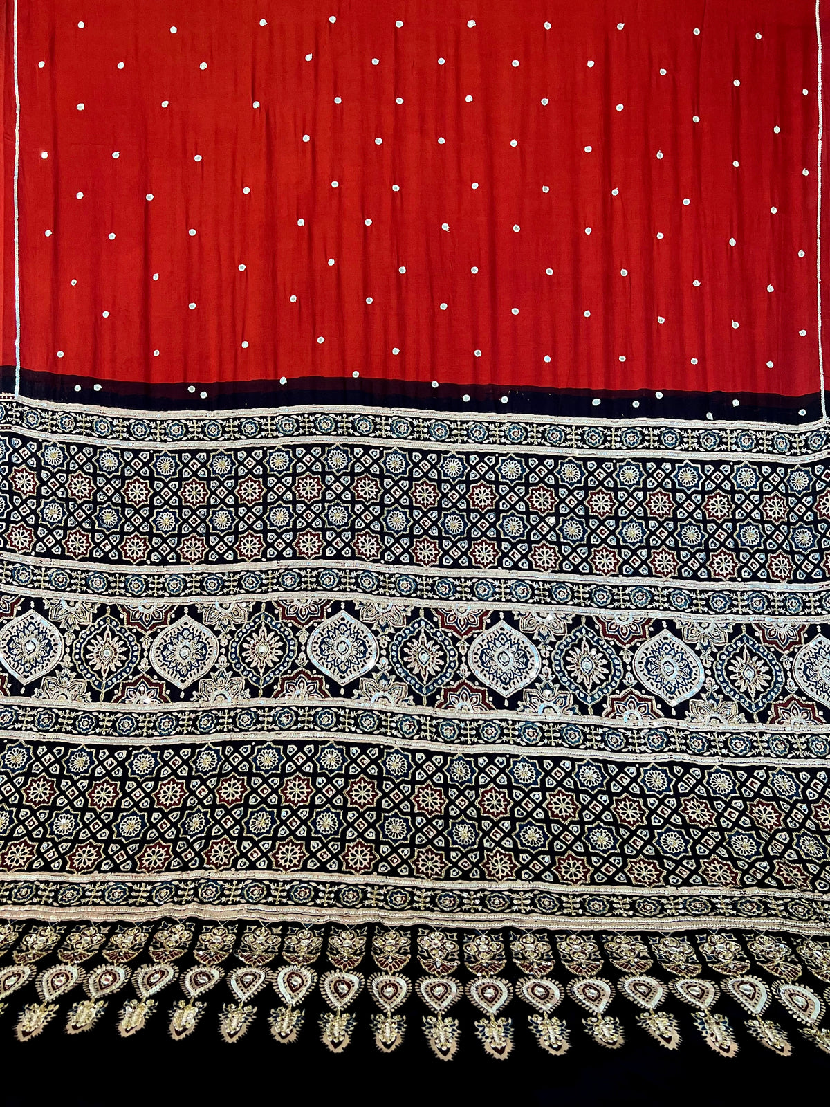 RUBY STARDUST - Pure Modal Ajrakh Hand Embroidered Saree
