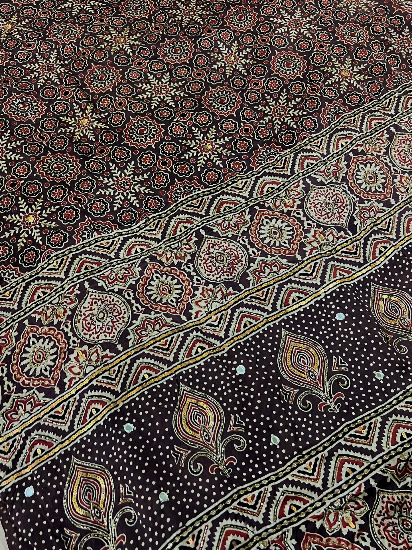 SIENNA BLOOM - Pure Modal Ajrakh Hand Embroidered Saree