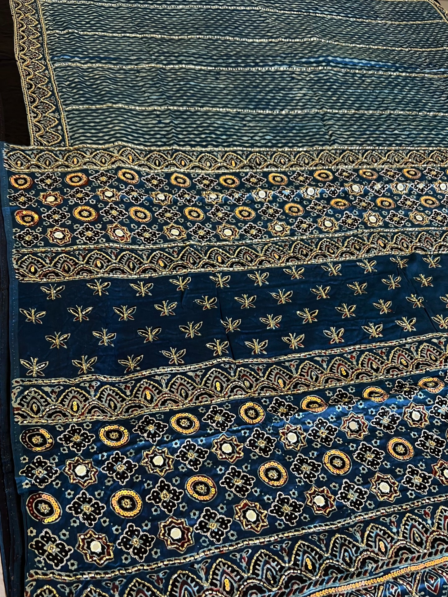 SAPPHIRE HAZE - Pure Modal Ajrakh Hand Embroidered Saree