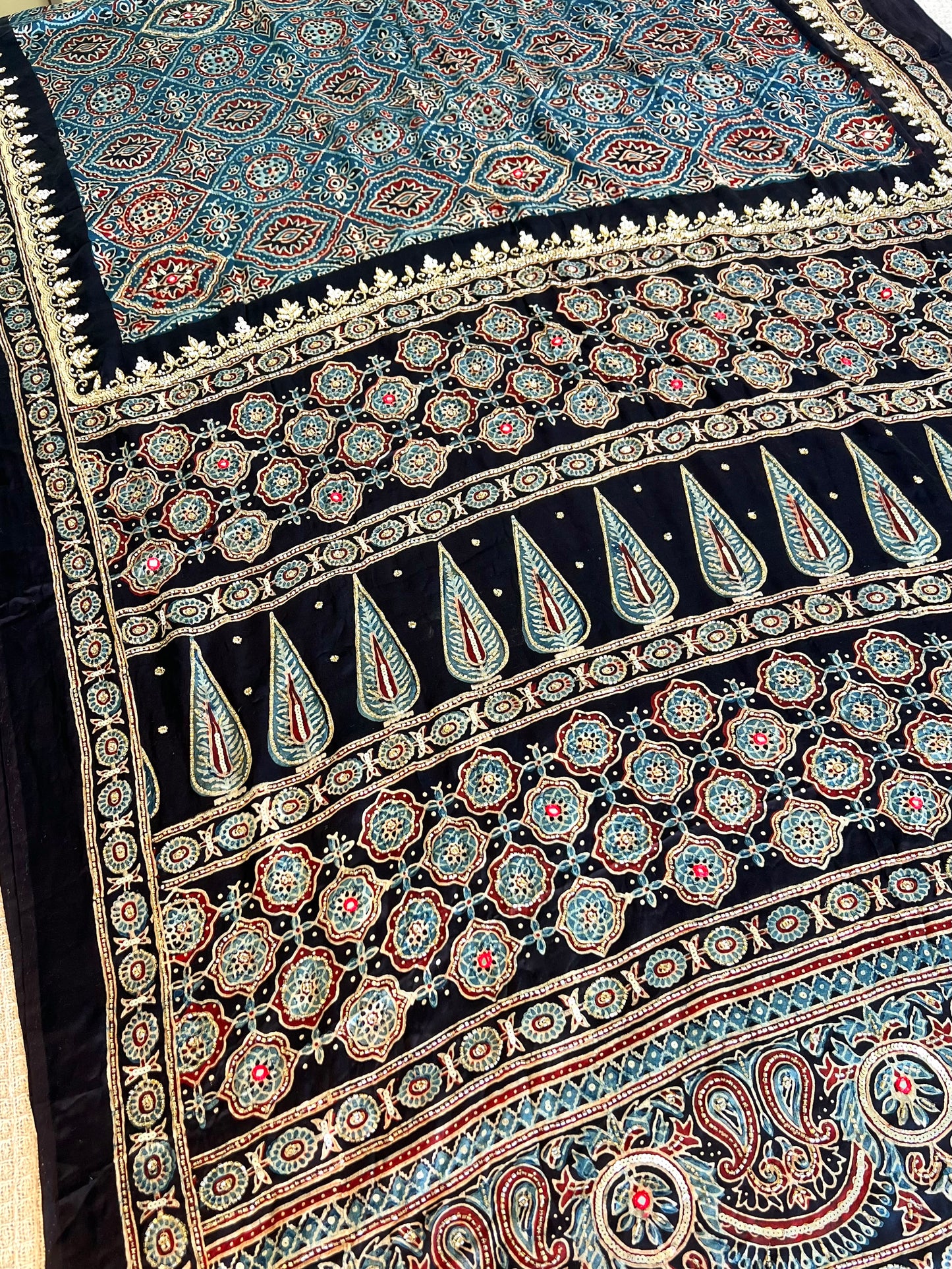 Blue Reverie - Pure Modal Ajrakh Hand Embroidered Saree