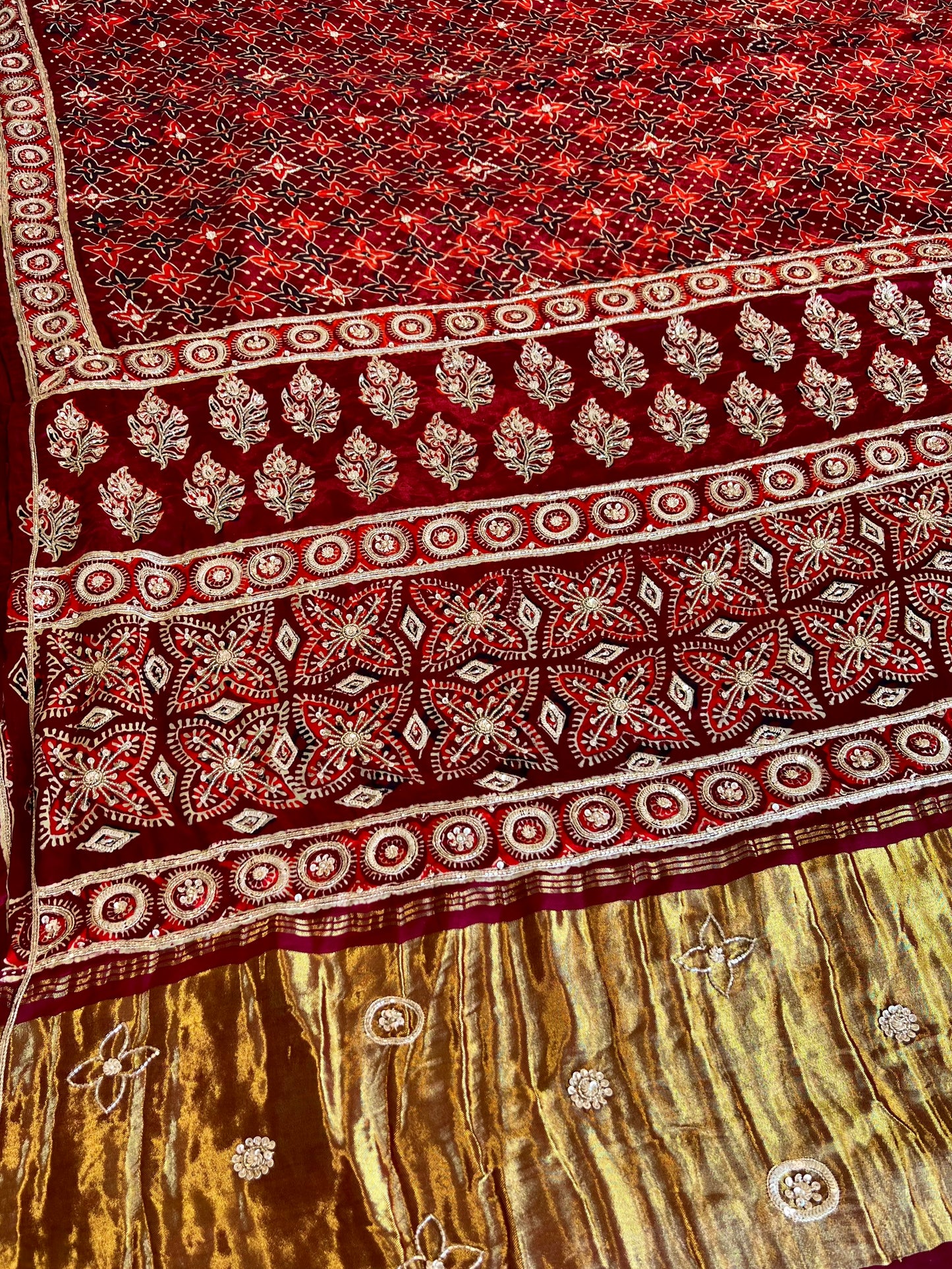 ROYAL GARNET - Pure Modal Ajrakh Hand Embroidered Saree