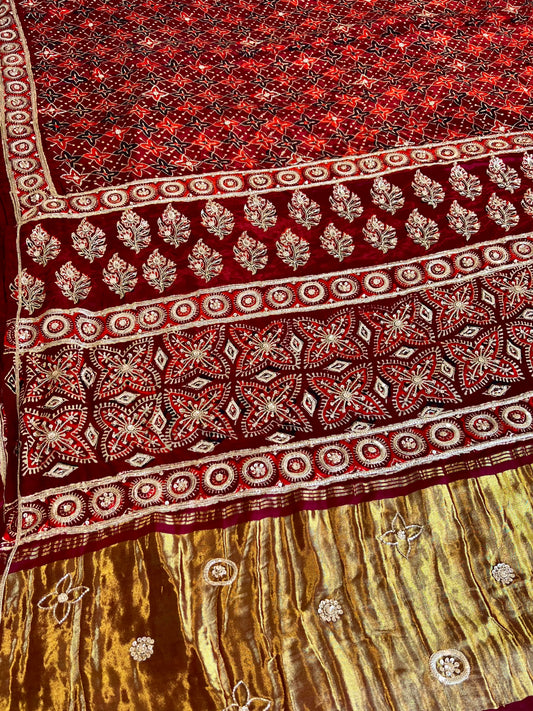 ROYAL GARNET - Pure Modal Ajrakh Hand Embroidered Saree