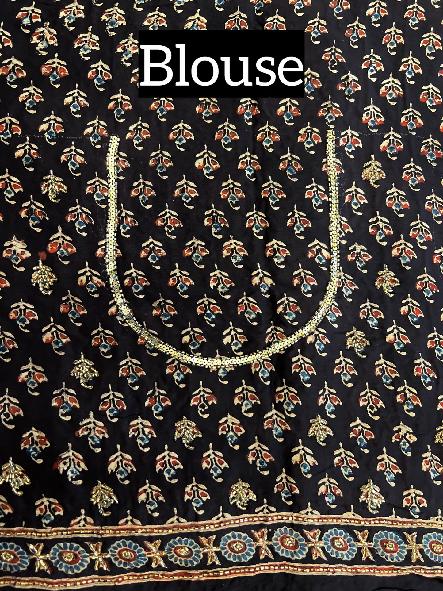 BURNT COFFEE - Pure Modal Ajrakh Hand Embroidered Saree